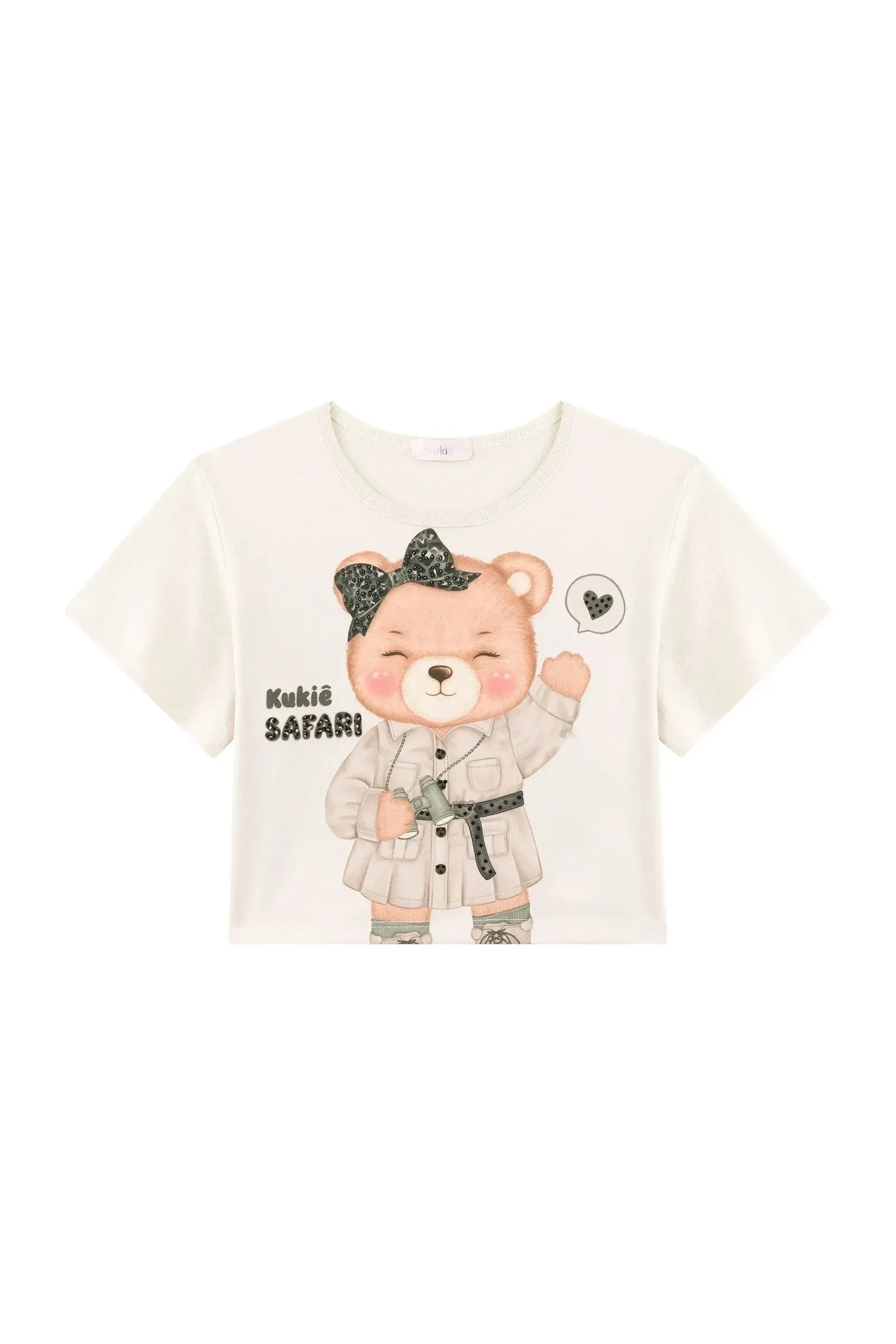 Conjunto de Blusa Boxy Over em Meia Malha e Shorts em Sarja com Elastano 93942 Kukiê Infantil Menina