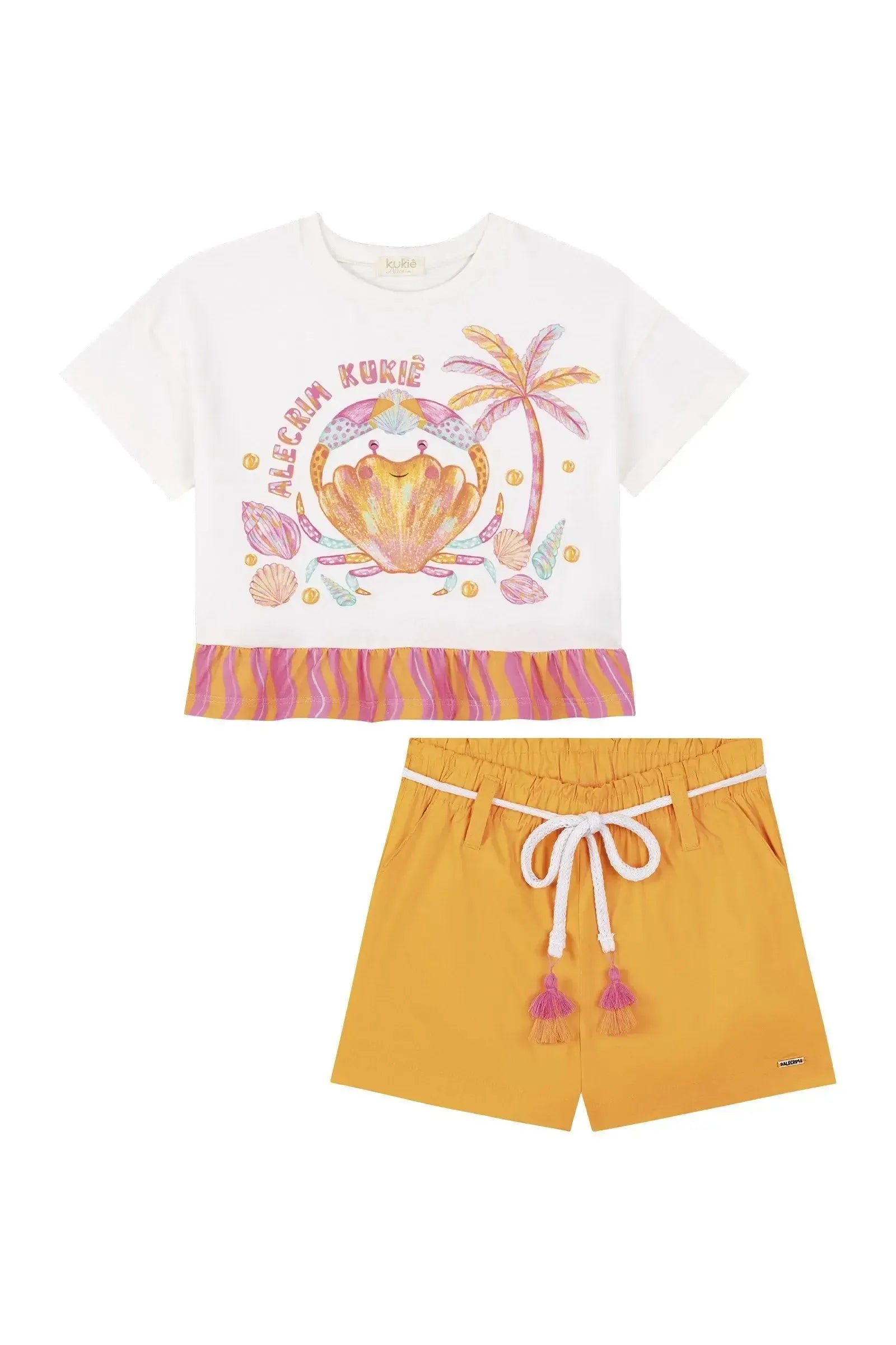 Conjunto de Blusa Boxy Over em Meia Malha e Shorts em Tricoline com Elastano 86490 Kukiê Infantil Menina