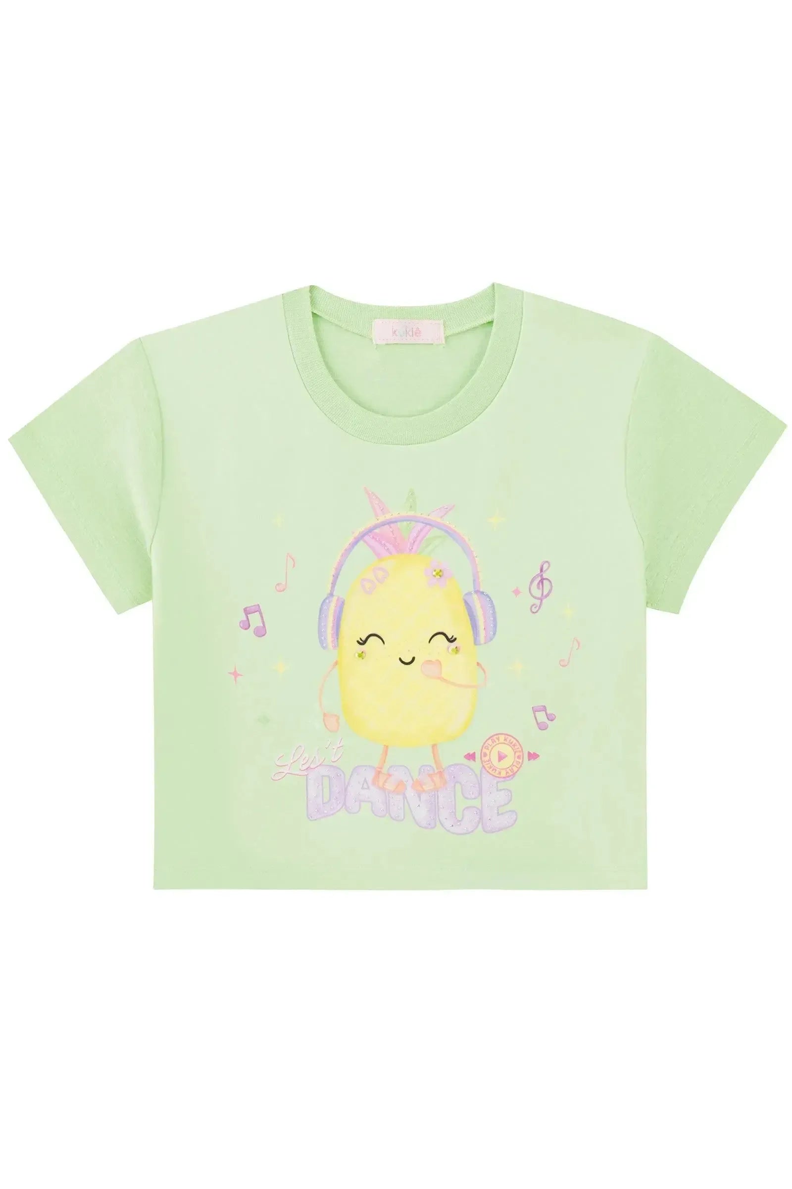 Conjunto de Blusa Boxy Over em Meia Malha Flamê e Shorts em Moletom sem Pelúcia 87778 Kukiê Infantil Menina