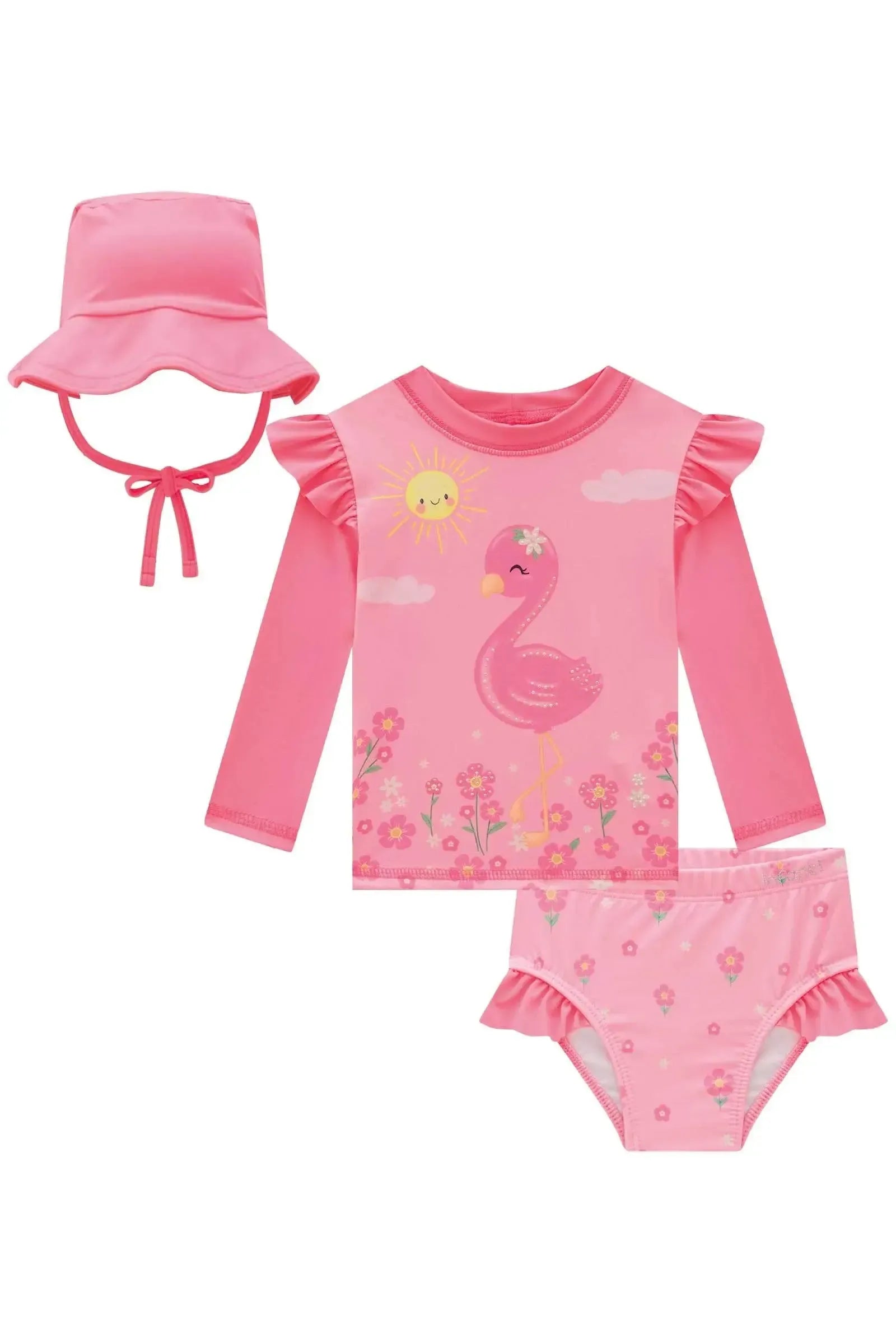 Conjunto de Blusa Calcinha e Chapéu em Malha UV Dry com Proteção UV 50+ 84850 Infanti Bebê Menina