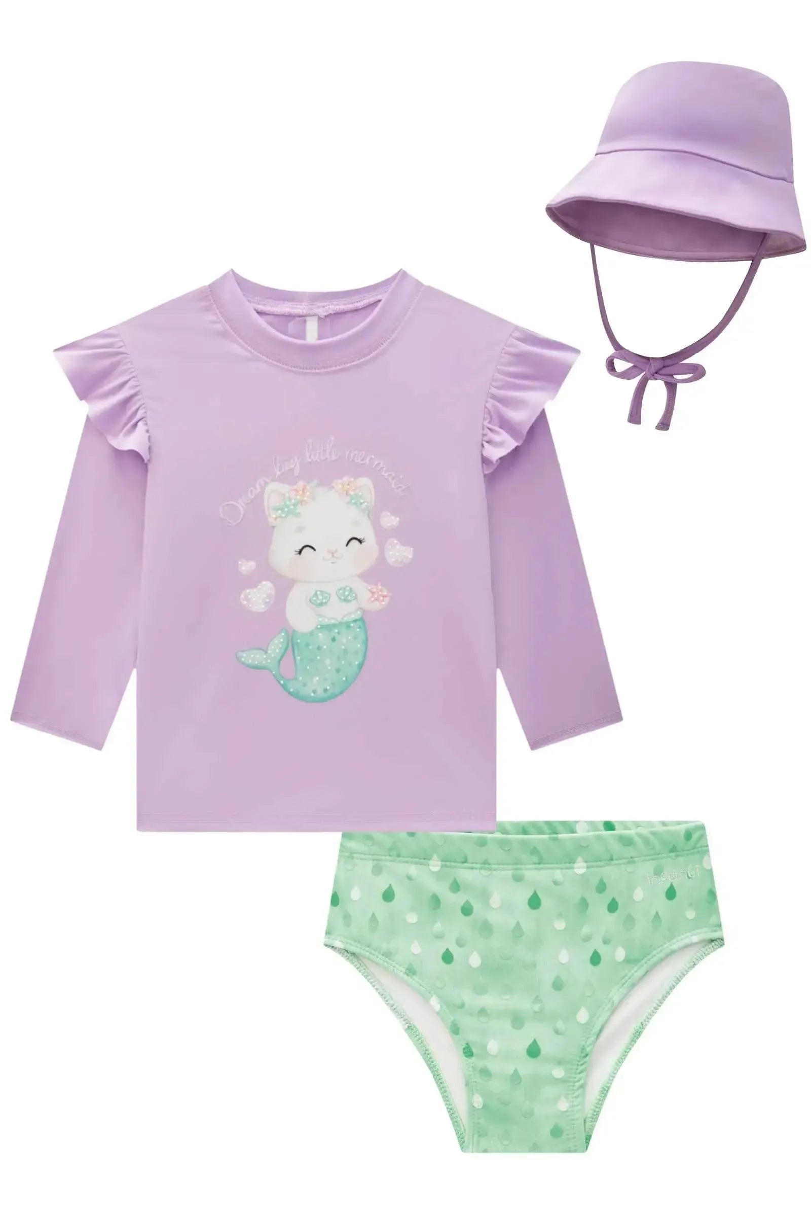 Conjunto de Blusa Calcinha e Chapéu em Malha UV Dry com Proteção UV 50+ 87829 Infanti Bebê Menina