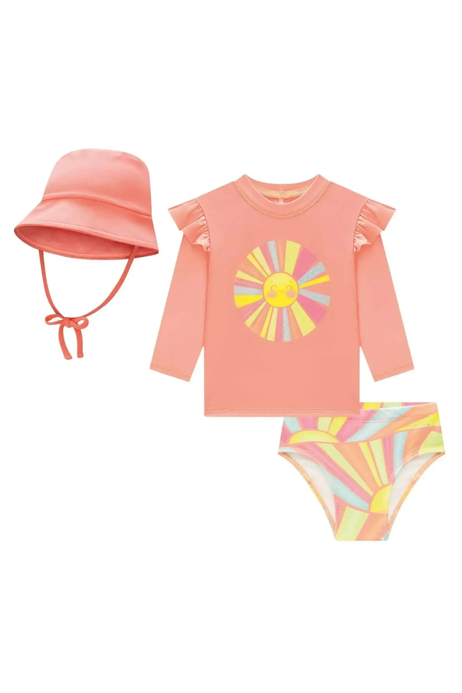 Conjunto de Blusa Calcinha e Chapéu em Malha UV Dry com Proteção UV 50+ 88620 Infanti Bebê Menina