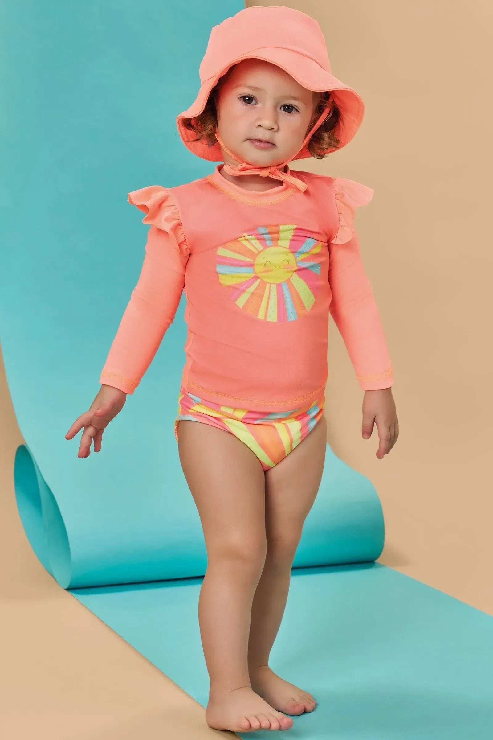 Conjunto de Blusa Calcinha e Chapéu em Malha UV Dry com Proteção UV 50+ 88620 Infanti Bebê Menina