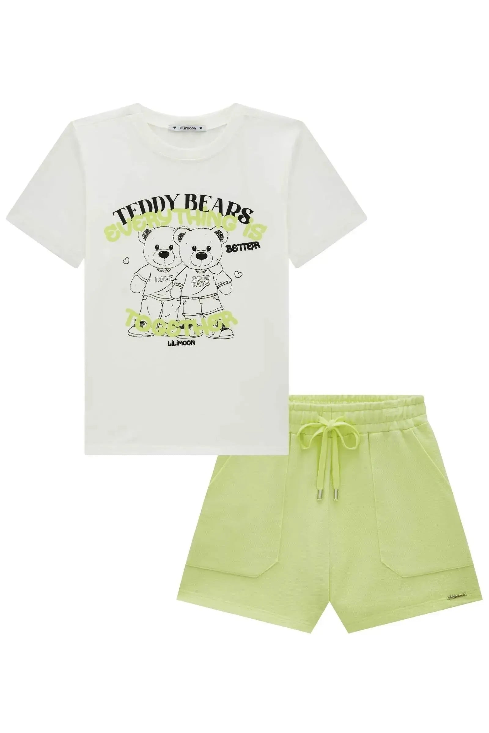 Conjunto de Blusa Comfy em Meia Malha e Shorts em Moletom sem Pelúcia 92751 Lilimoon Teen Menina