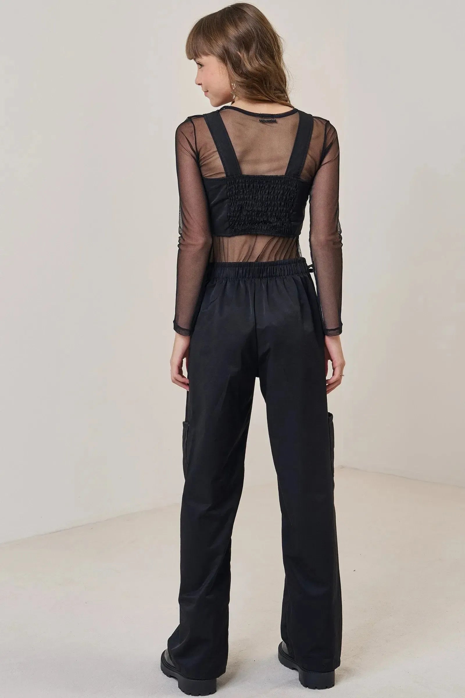 Conjunto de Blusa Cropped e Calça Wide Leg em Alfaiataria 90881 Vic&Vicky Teen Menina