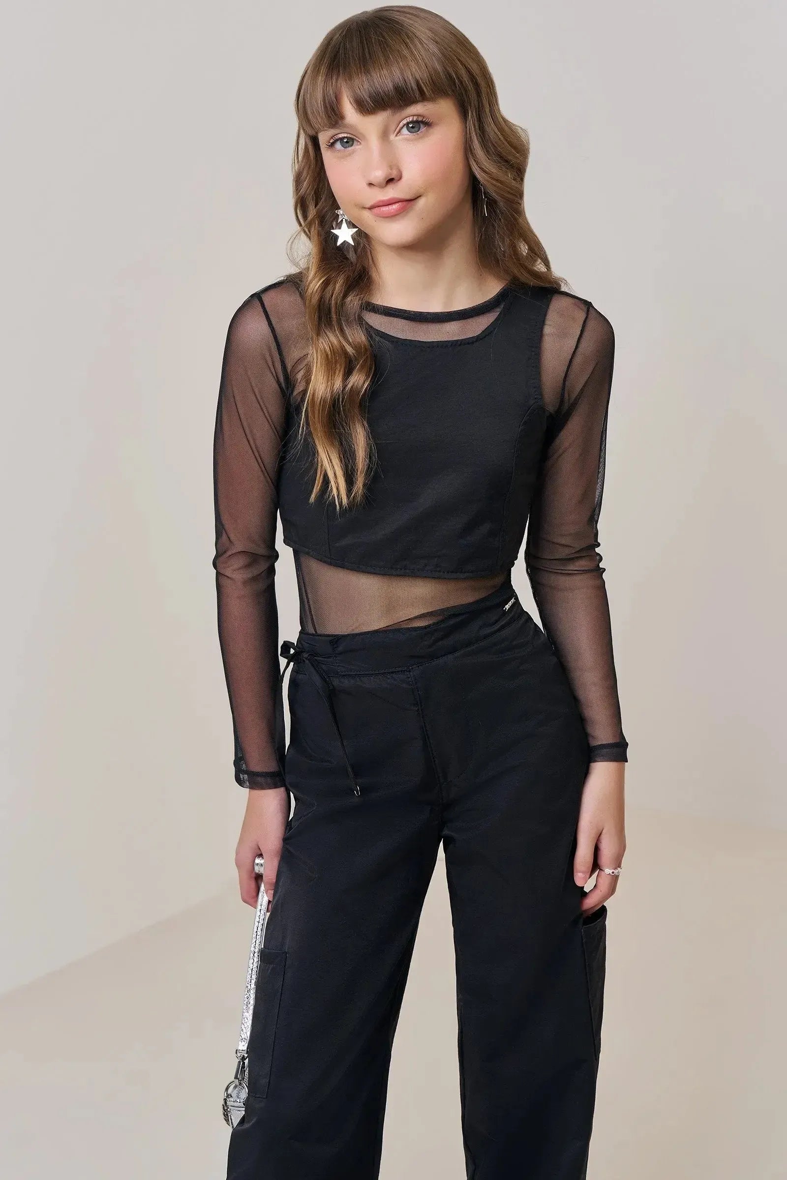 Conjunto de Blusa Cropped e Calça Wide Leg em Alfaiataria 90881 Vic&Vicky Teen Menina