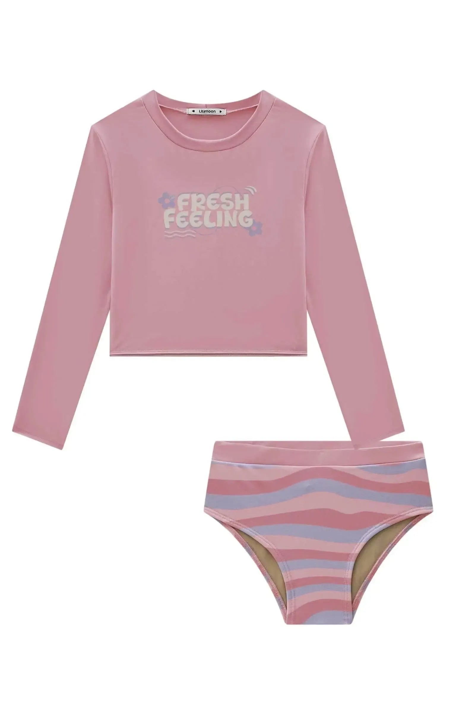 Conjunto de Blusa Cropped e Calcinha Tradicional em Malha UV Dry 50+ 87815 Lilimoon Teen Menina