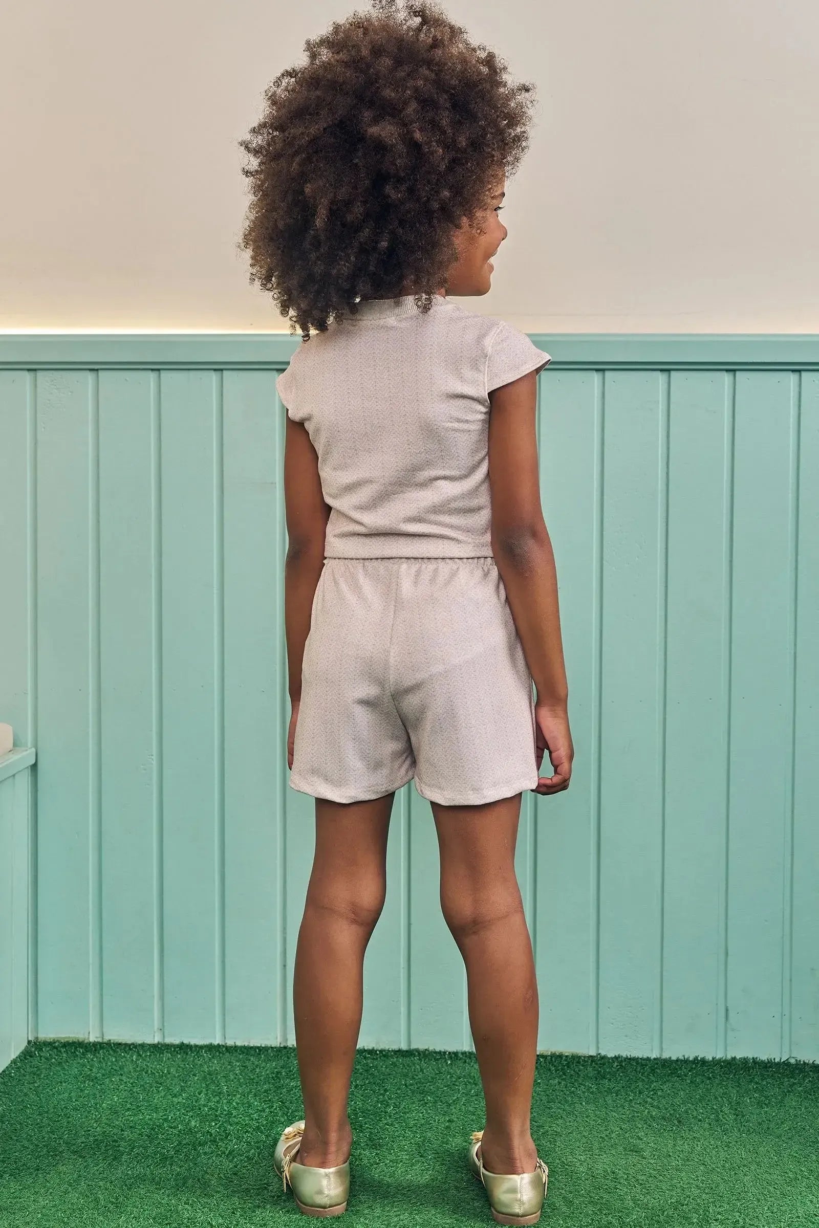 Conjunto de Blusa Cropped e Short Saia em Molecotton 83941 Kukiê Infantil Menina