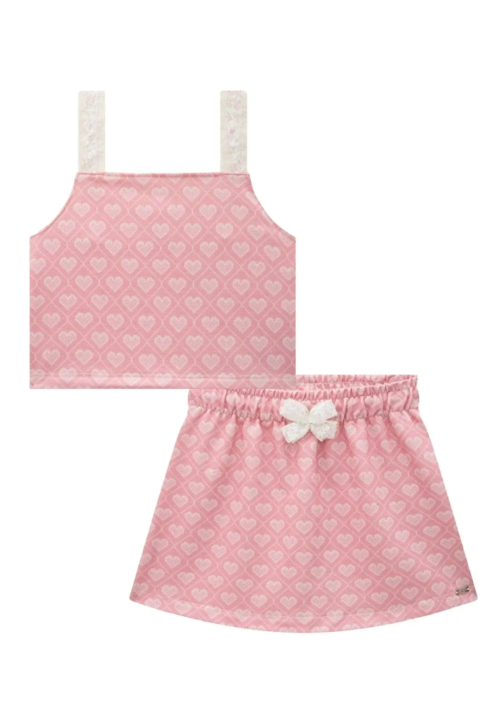 Conjunto de Blusa Cropped e Short Saia em Molecotton 88124 Infanti Infantil Menina