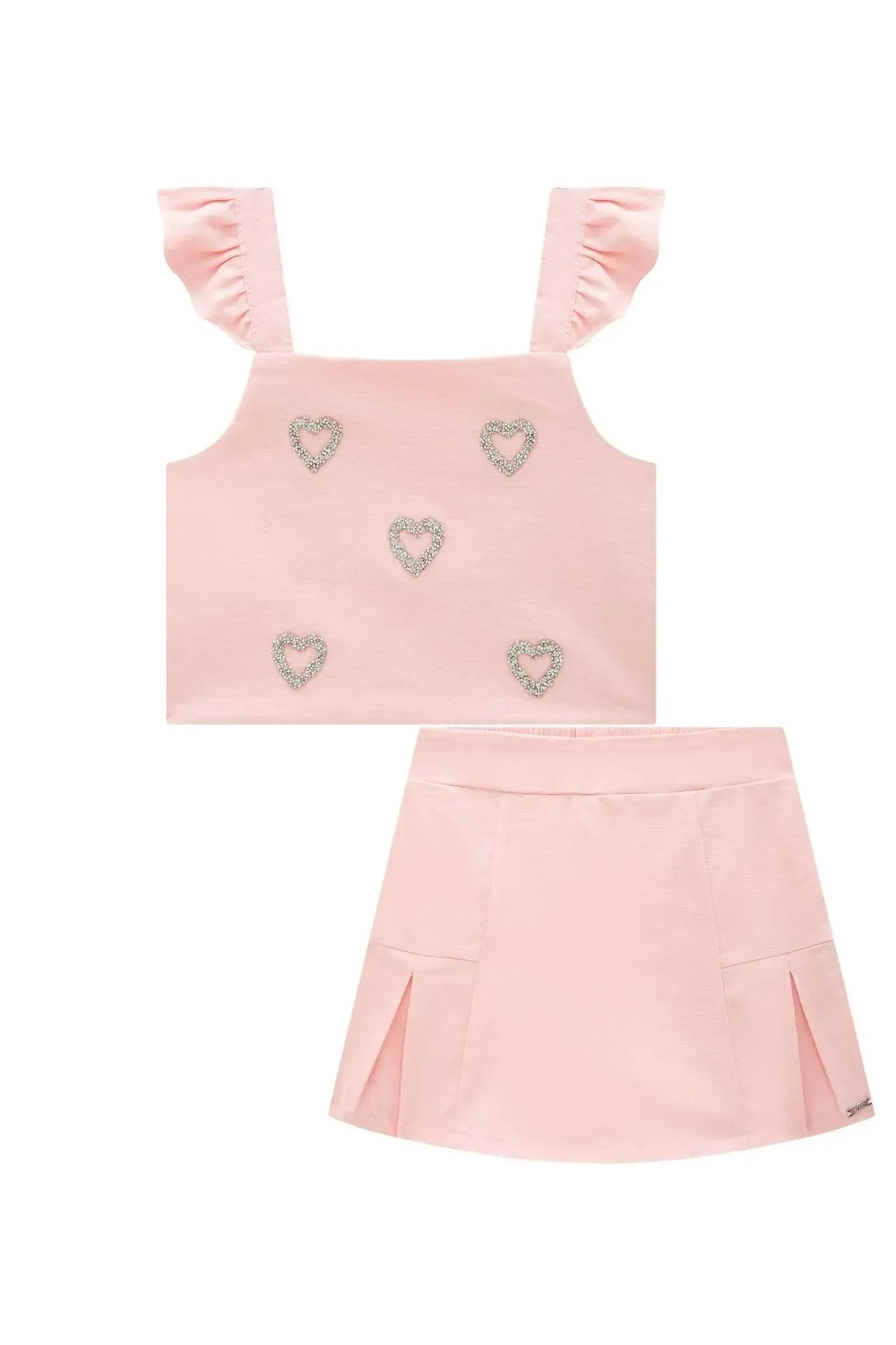 Conjunto de Blusa Cropped e Short Saia em Sarja com Elastano 88121 Infanti Infantil Menina