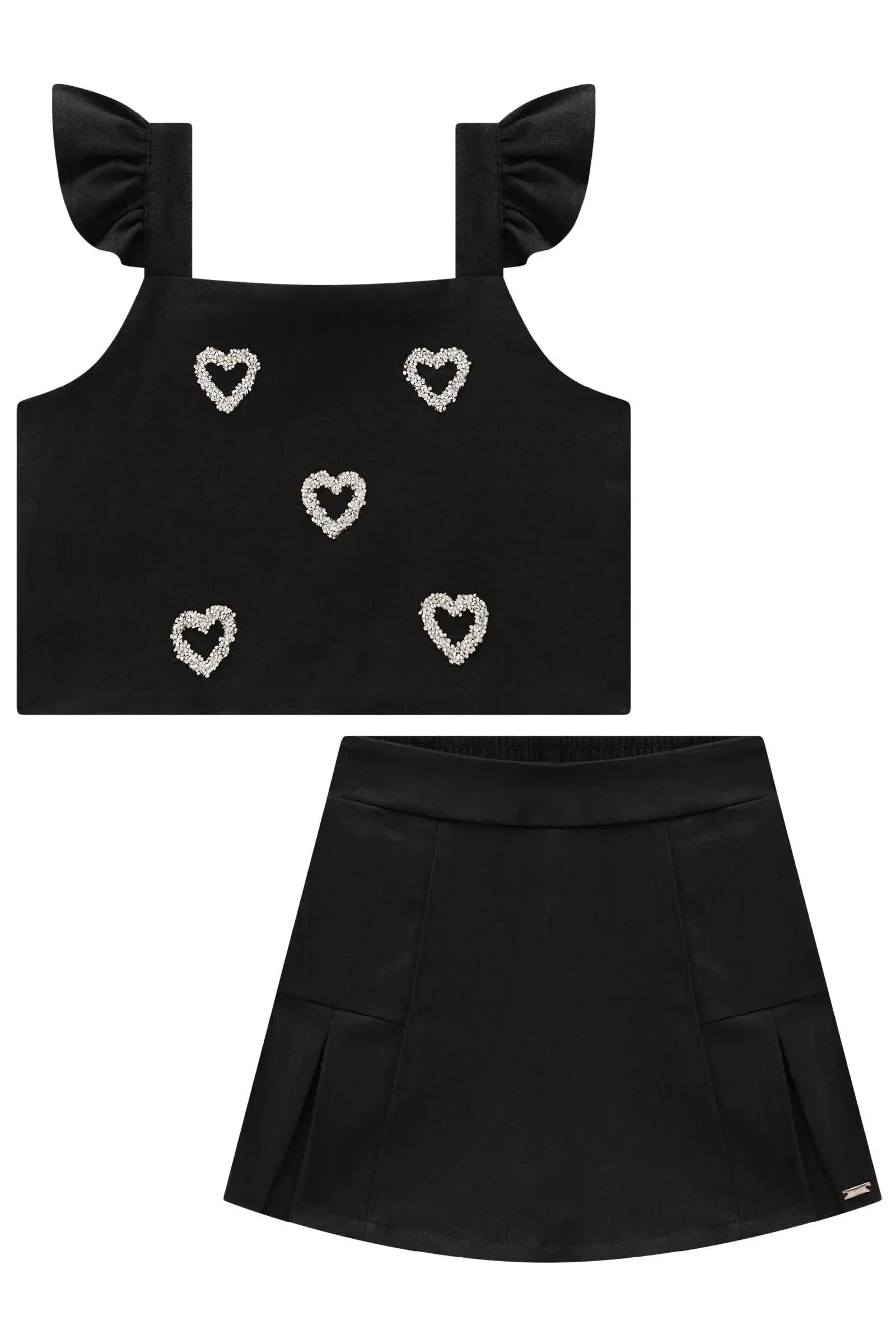 Conjunto de Blusa Cropped e Short Saia em Sarja com Elastano 89229 Infanti Infantil Menina