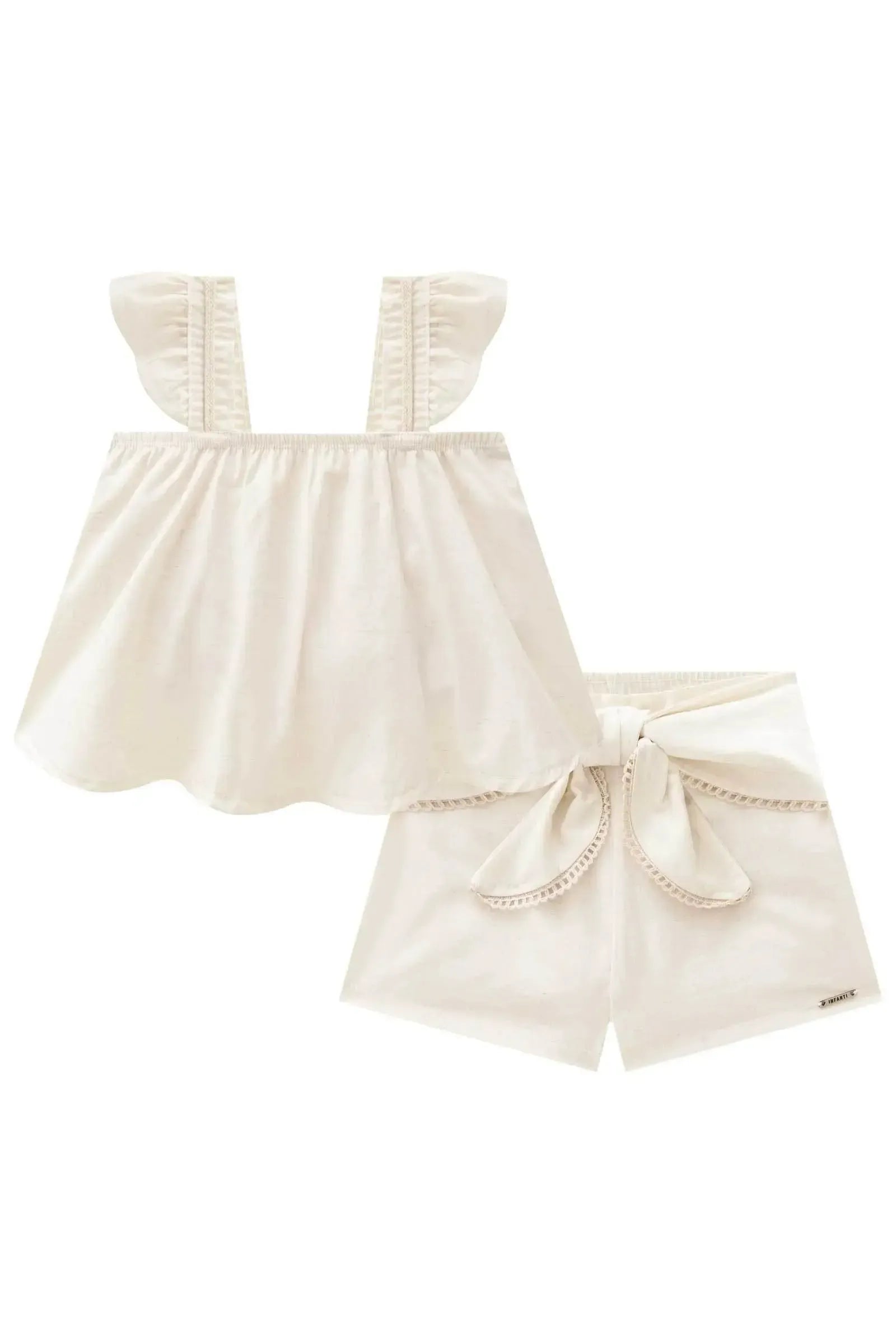 Conjunto de Blusa Cropped e Shorts em Linho Deluxe 88157 Infanti Infantil Menina