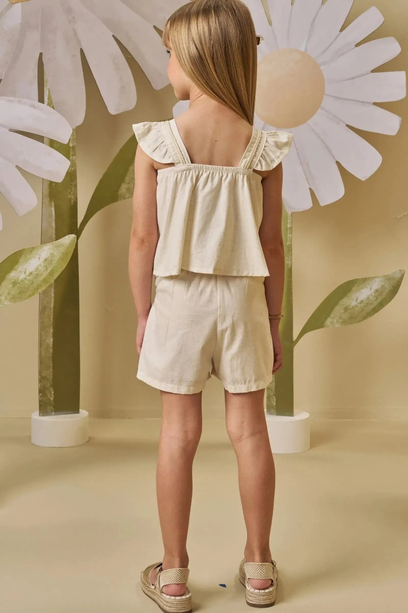 Conjunto de Blusa Cropped e Shorts em Linho Deluxe 88157 Infanti Infantil Menina