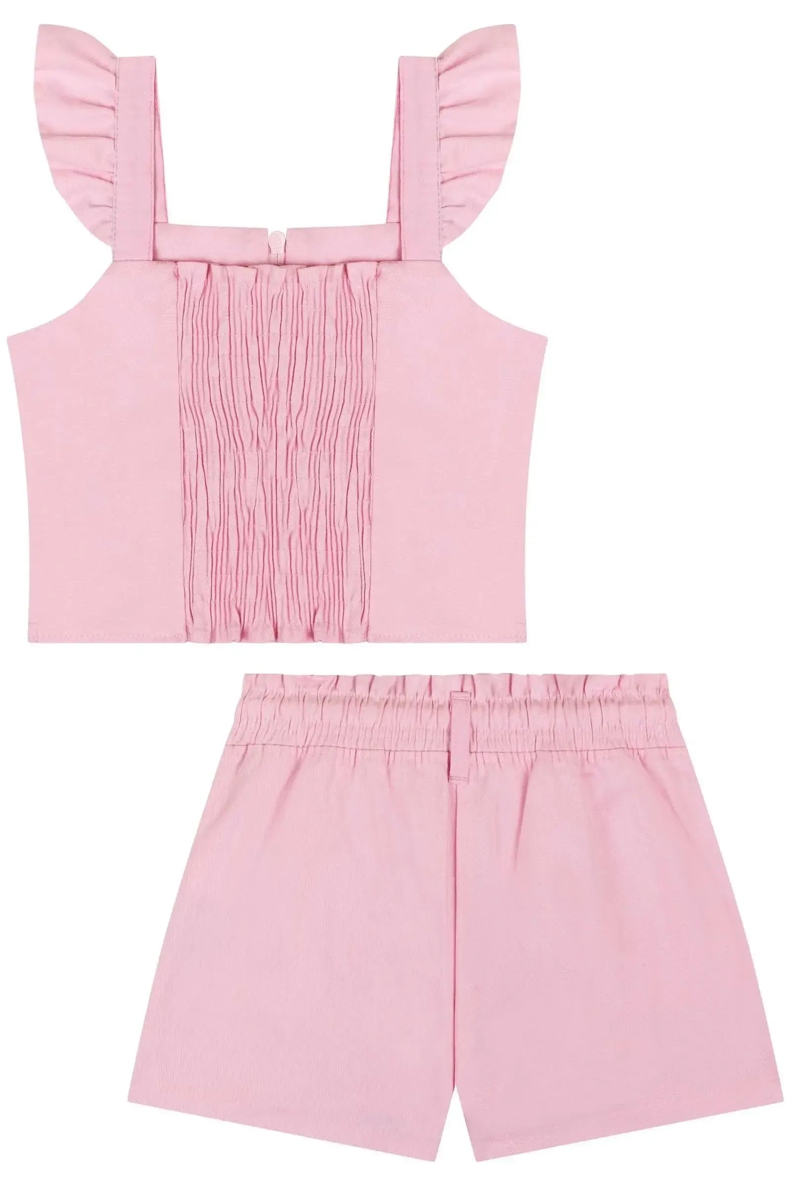 Conjunto de Blusa Cropped e Shorts em Sarja 84260 Kukiê Infantil Menina