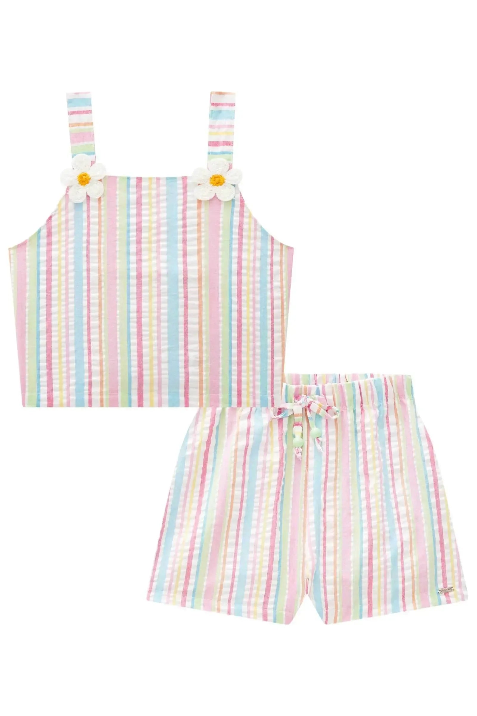 Conjunto de Blusa Cropped e Shorts em Tecido Rainbow 83114 Infanti Infantil Menina