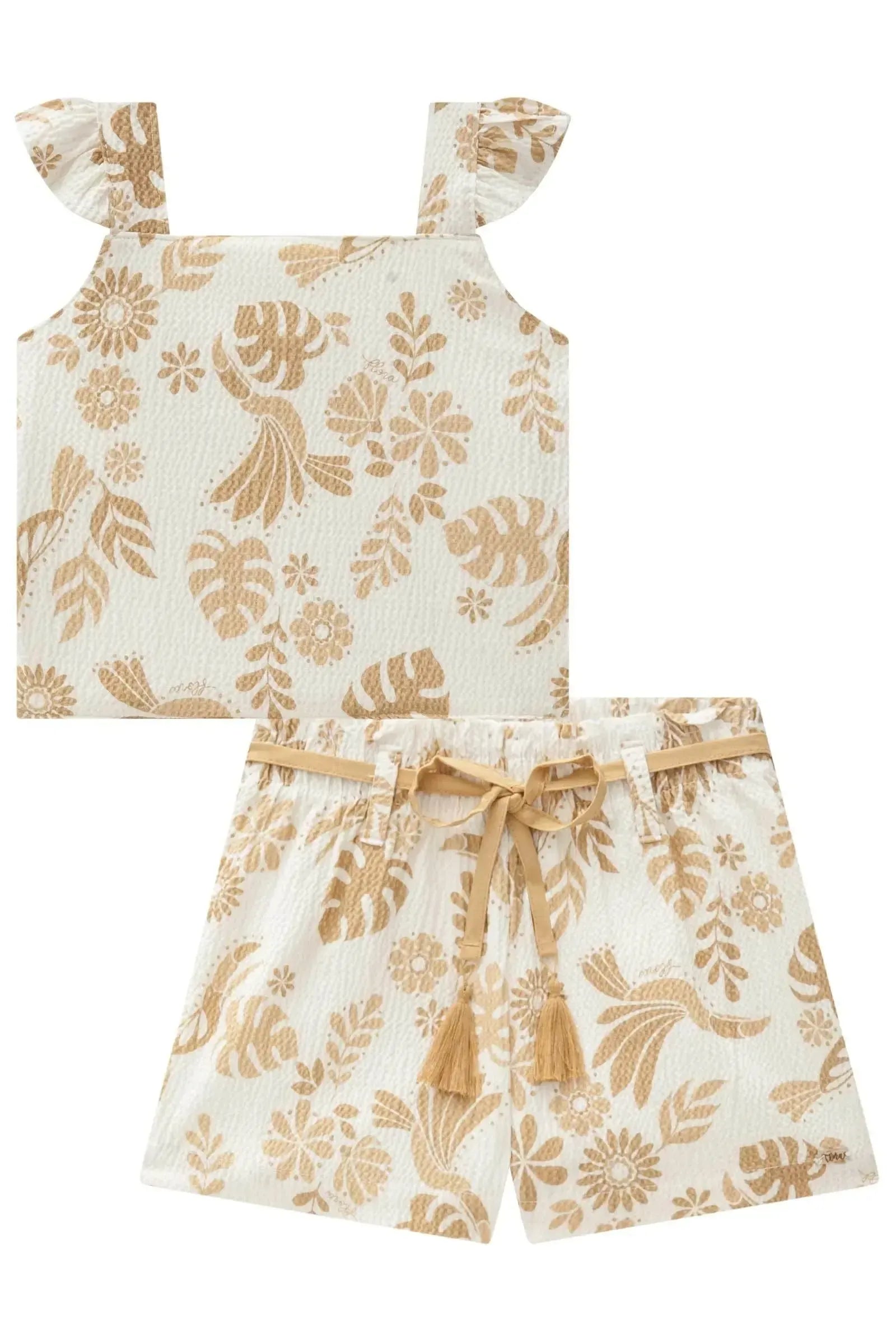 Conjunto de Blusa Cropped e Shorts em Tecido Texturizado 85463 Infanti Infantil Menina