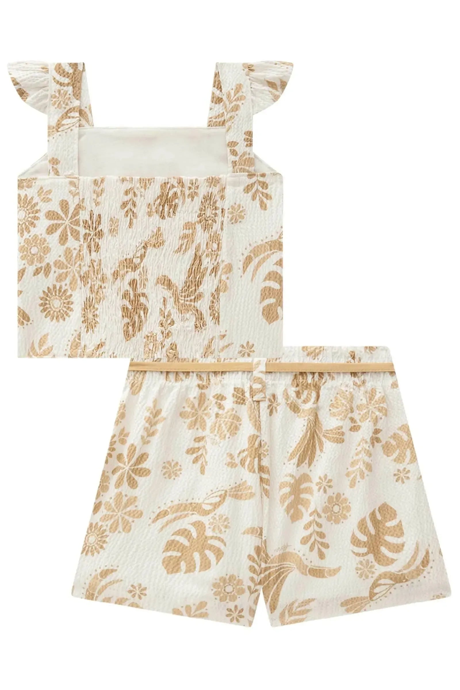 Conjunto de Blusa Cropped e Shorts em Tecido Texturizado 85463 Infanti Infantil Menina