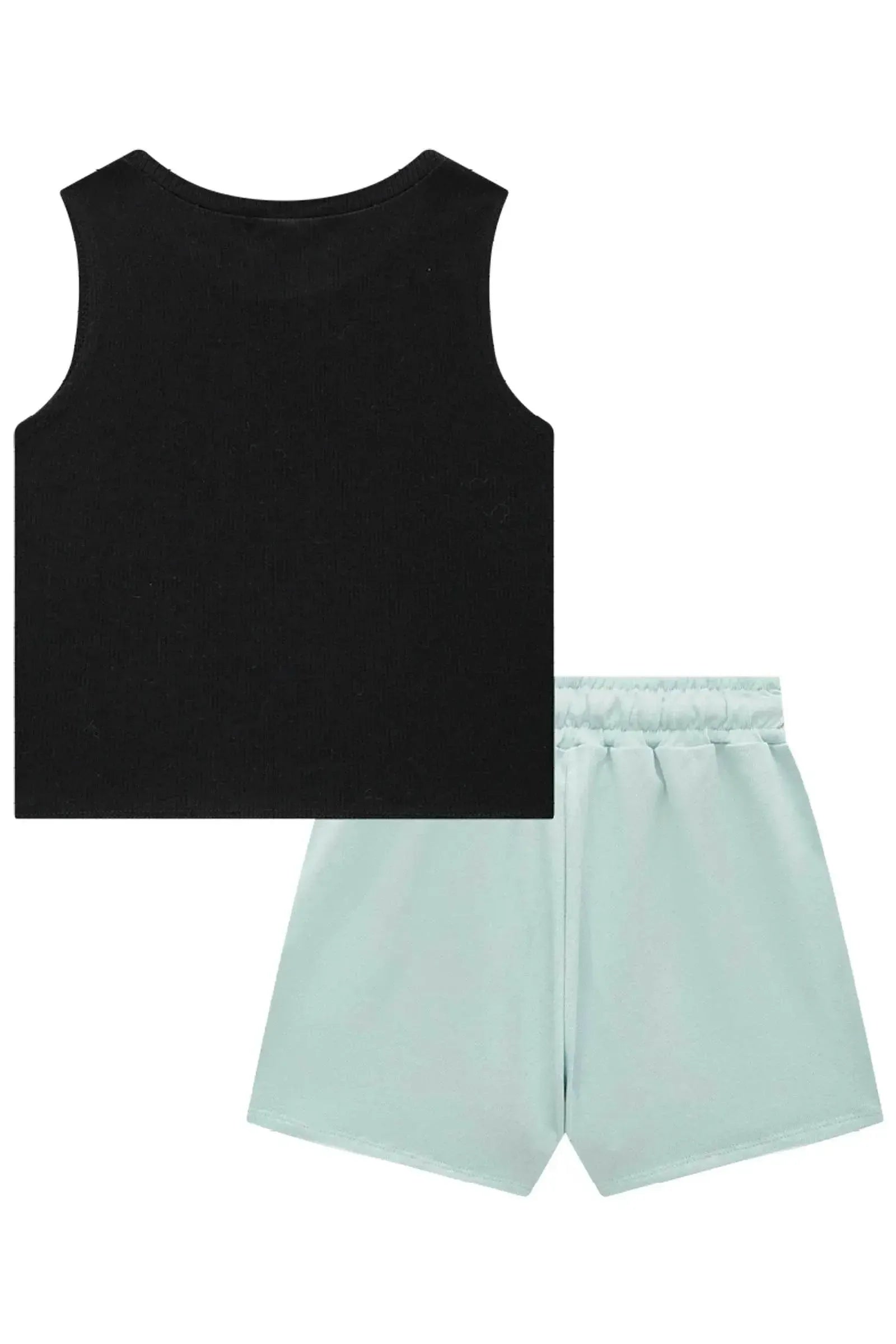 Conjunto de Blusa Cropped em Canelado Liz e Short Saia em Malha Denim 86711 Vic&Vicky Teen Menina