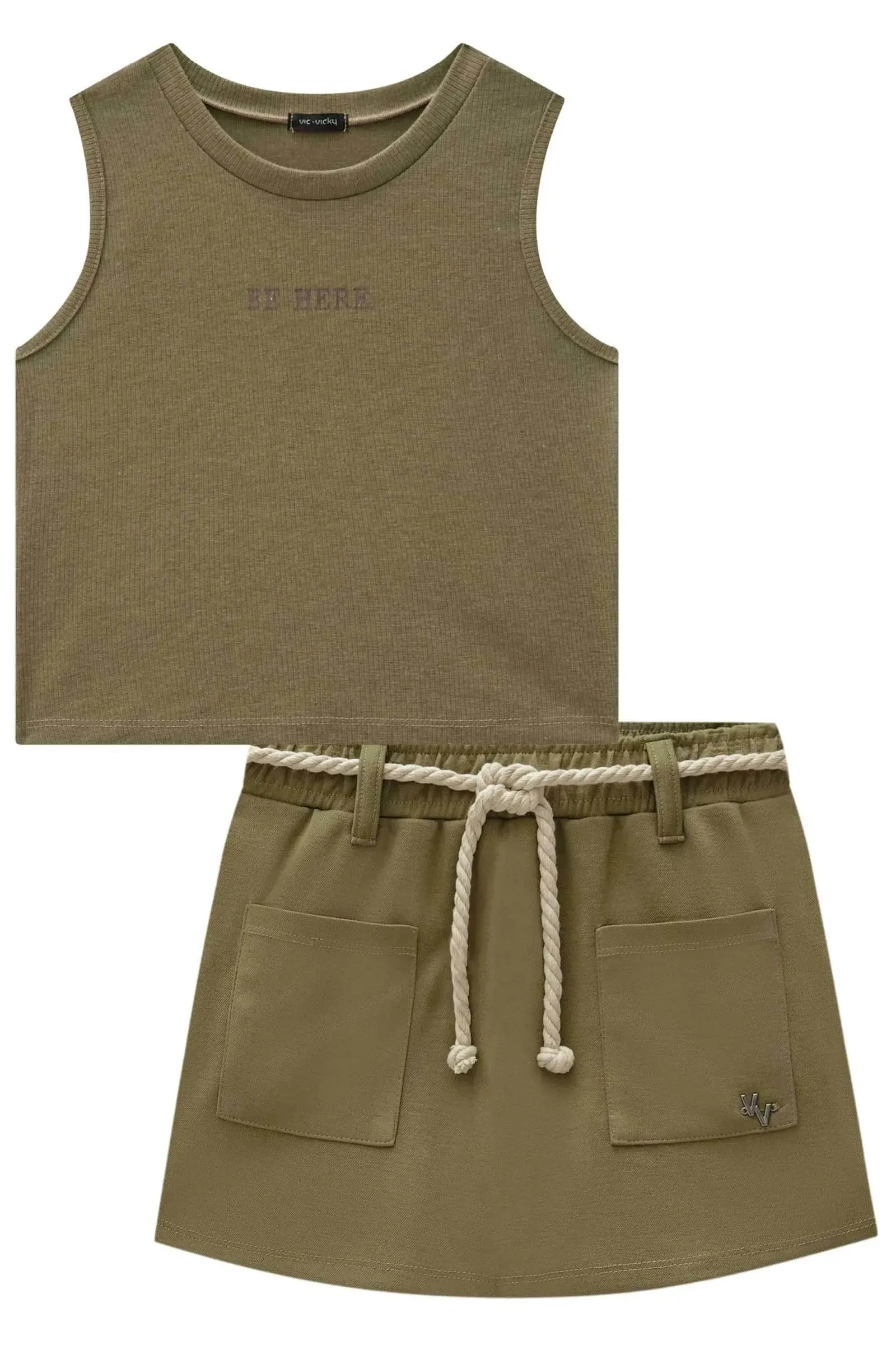 Conjunto de Blusa Cropped em Canelado Liz e Short Saia em Malha Stretch de Viscose 83902 Vic&Vicky Teen Menina