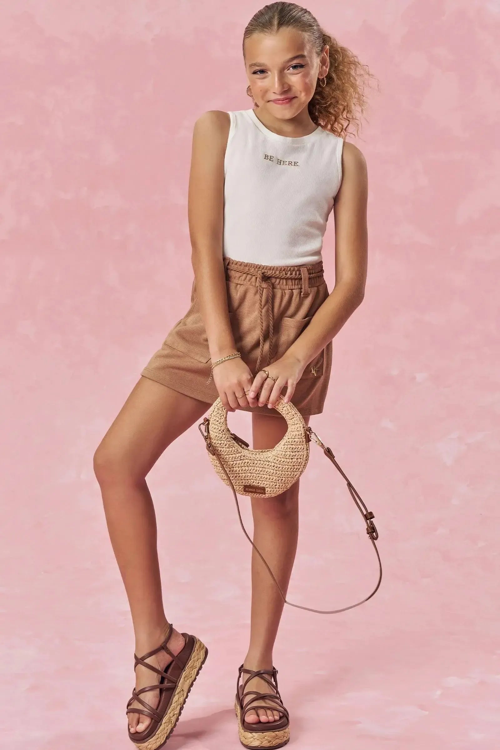 Conjunto de Blusa Cropped em Canelado Liz e Short Saia em Malha Stretch de Viscose 83902 Vic&Vicky Teen Menina
