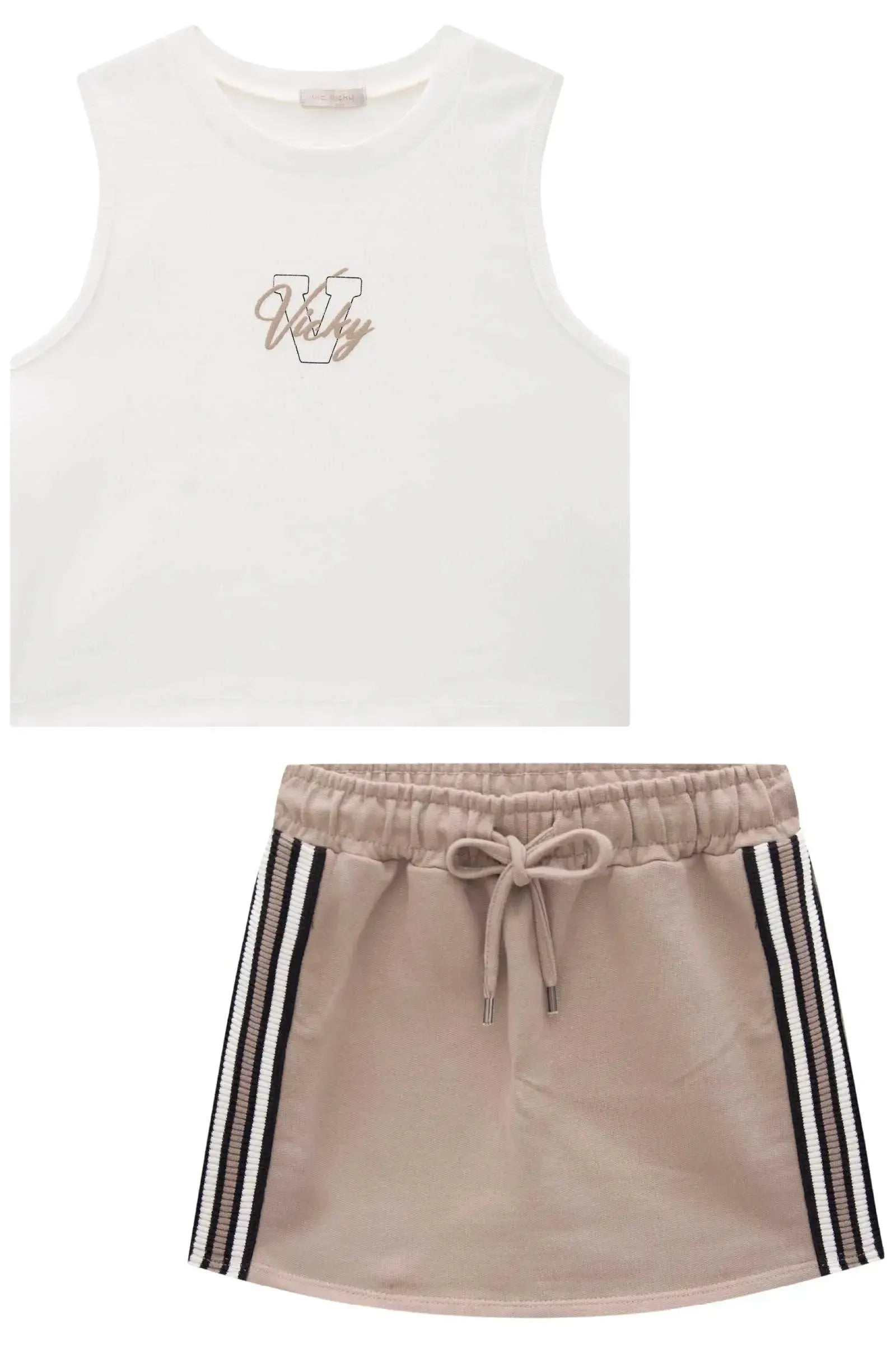 Conjunto de Blusa Cropped em Canelado Liz e Short Saia em Moletom 84904 Vic&Vicky Teen Menina