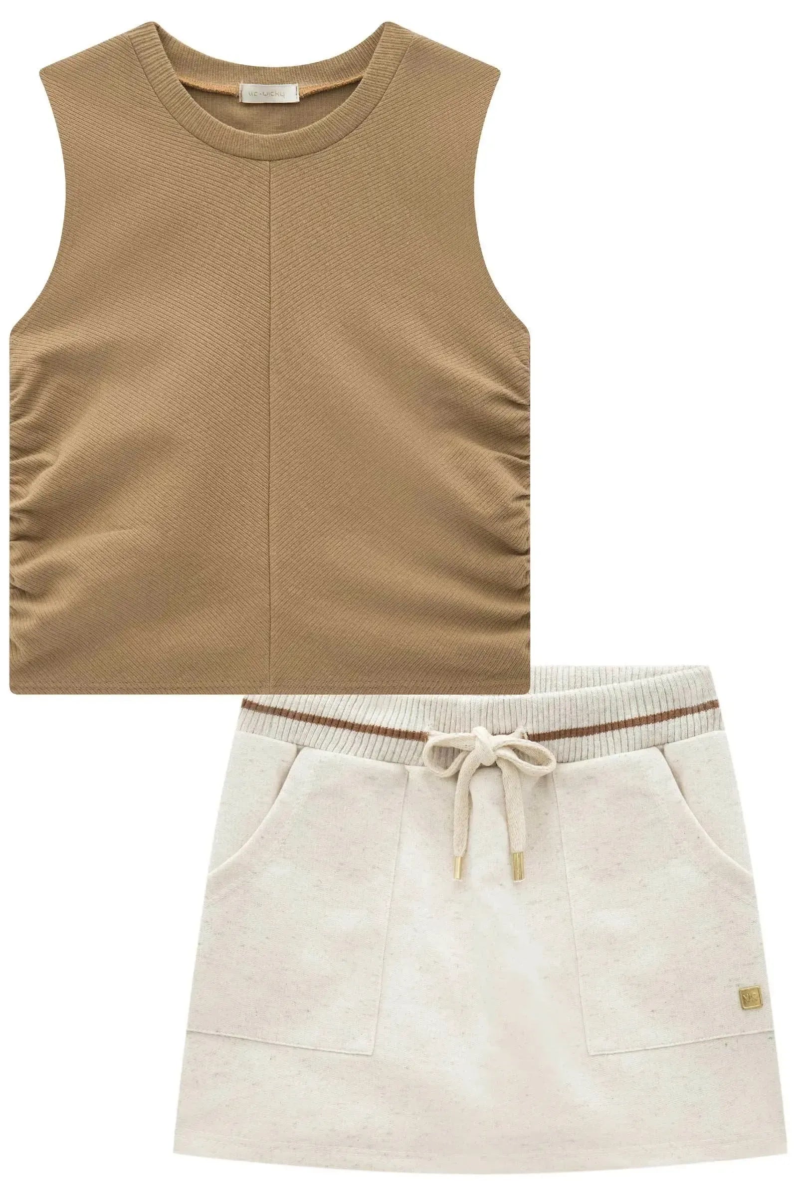 Conjunto de Blusa Cropped em Canelado Liz e Short Saia em Moletom sem Pelúcia 92705 Vic&Vicky Teen Menina