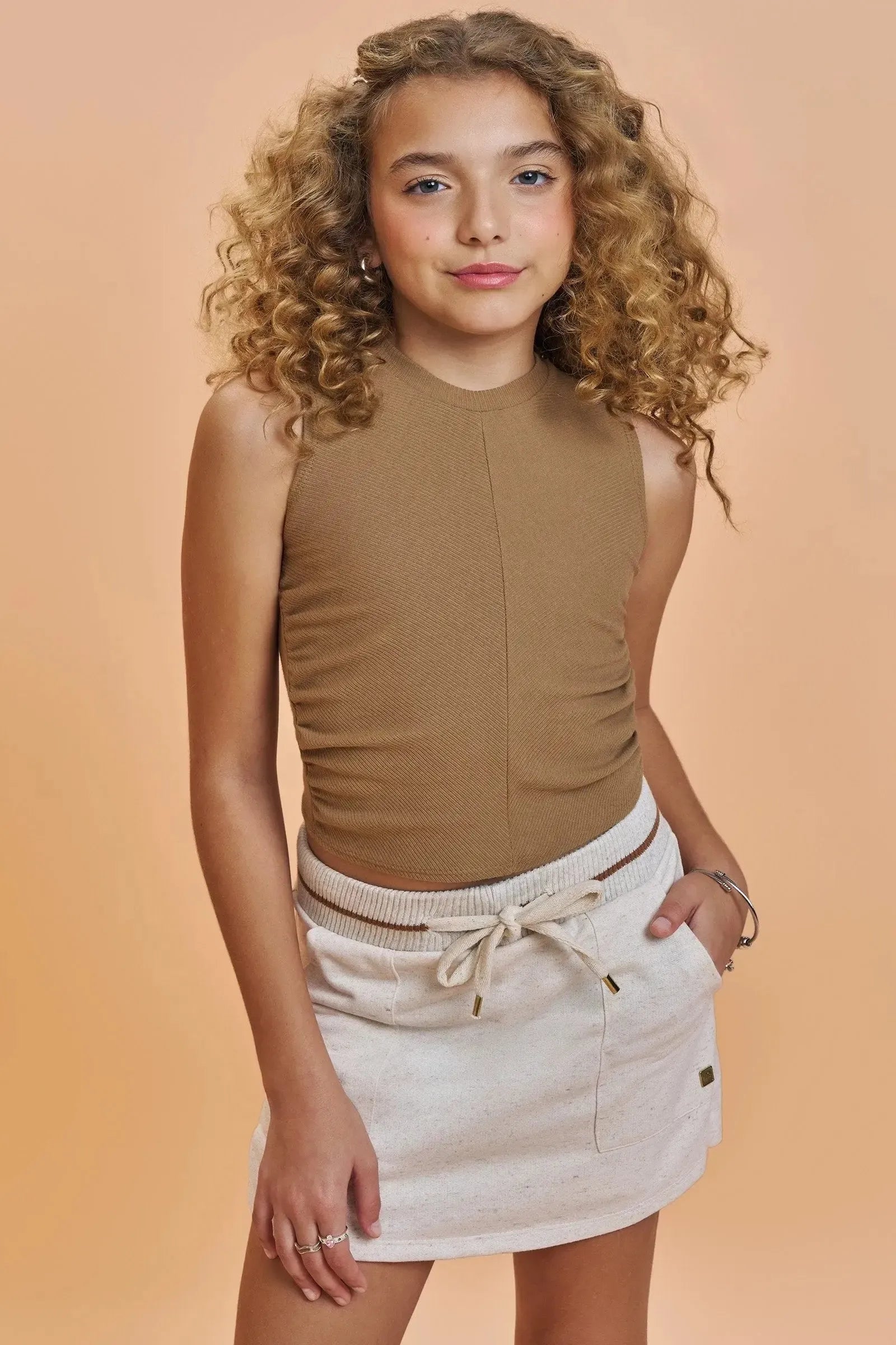 Conjunto de Blusa Cropped em Canelado Liz e Short Saia em Moletom sem Pelúcia 92705 Vic&Vicky Teen Menina