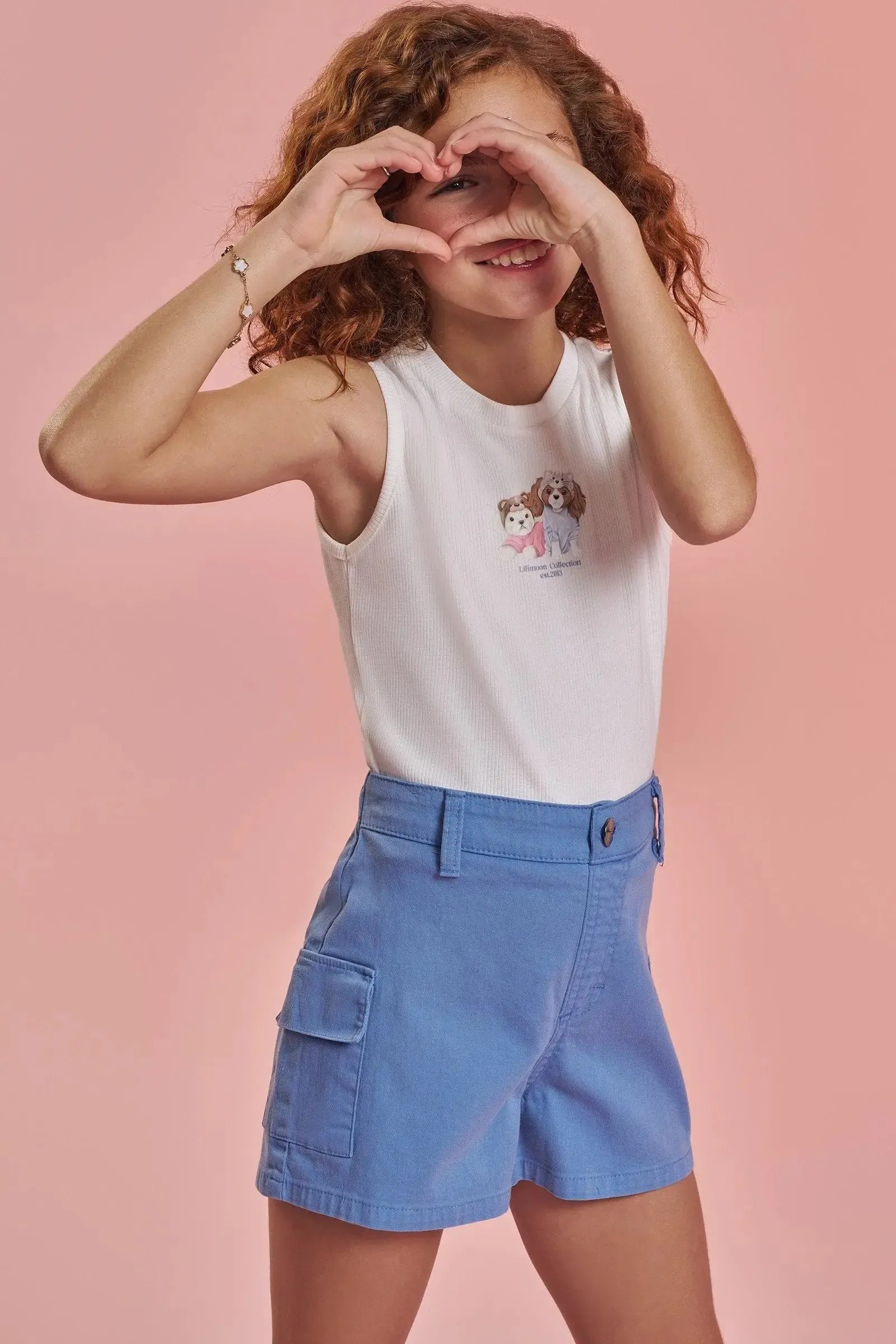 Conjunto de Blusa Cropped em Canelado Liz e Shorts em Sarja com Elastano 92584 Lilimoon Teen Menina