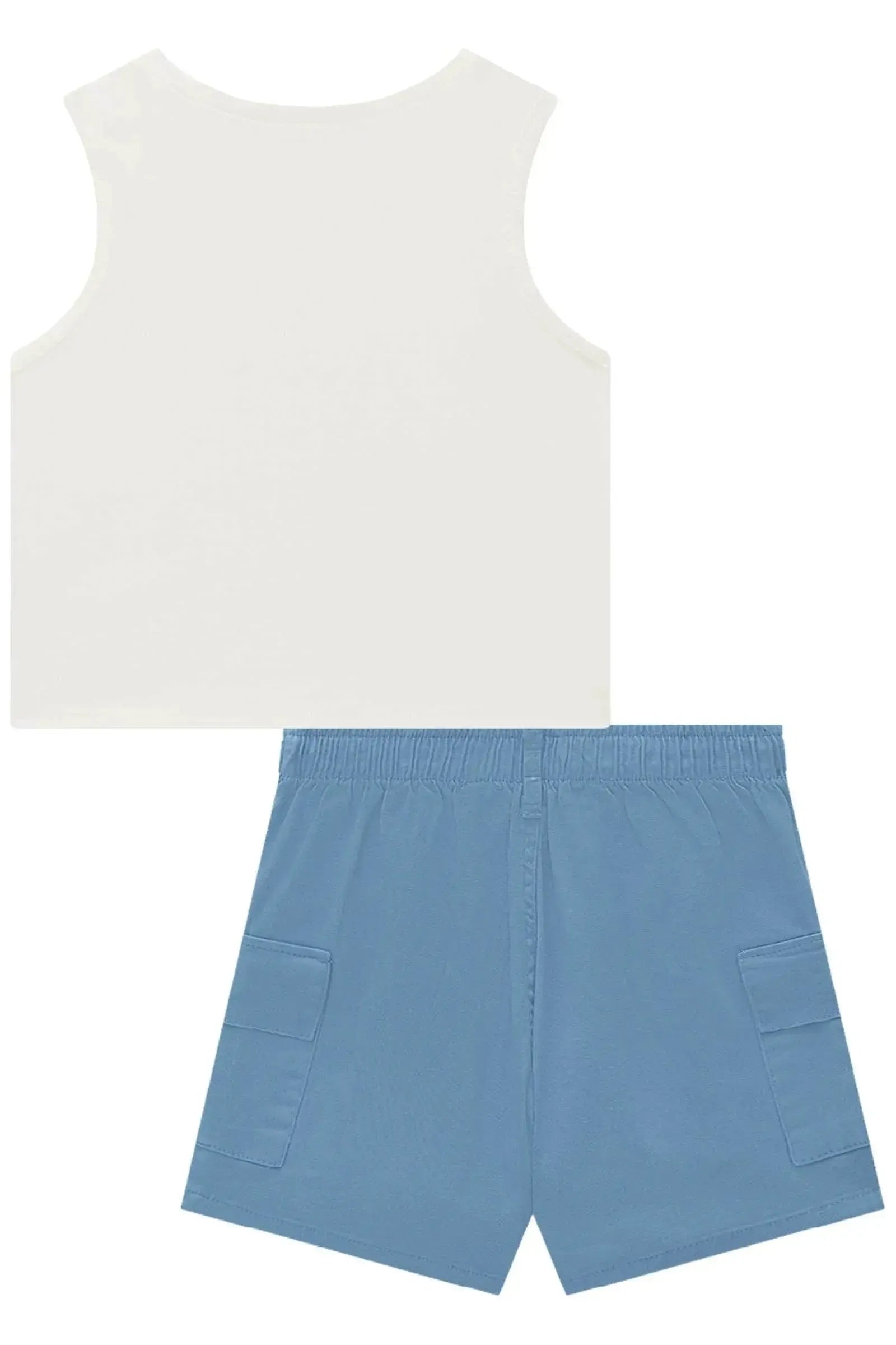Conjunto de Blusa Cropped em Canelado Liz e Shorts em Sarja com Elastano 92584 Lilimoon Teen Menina