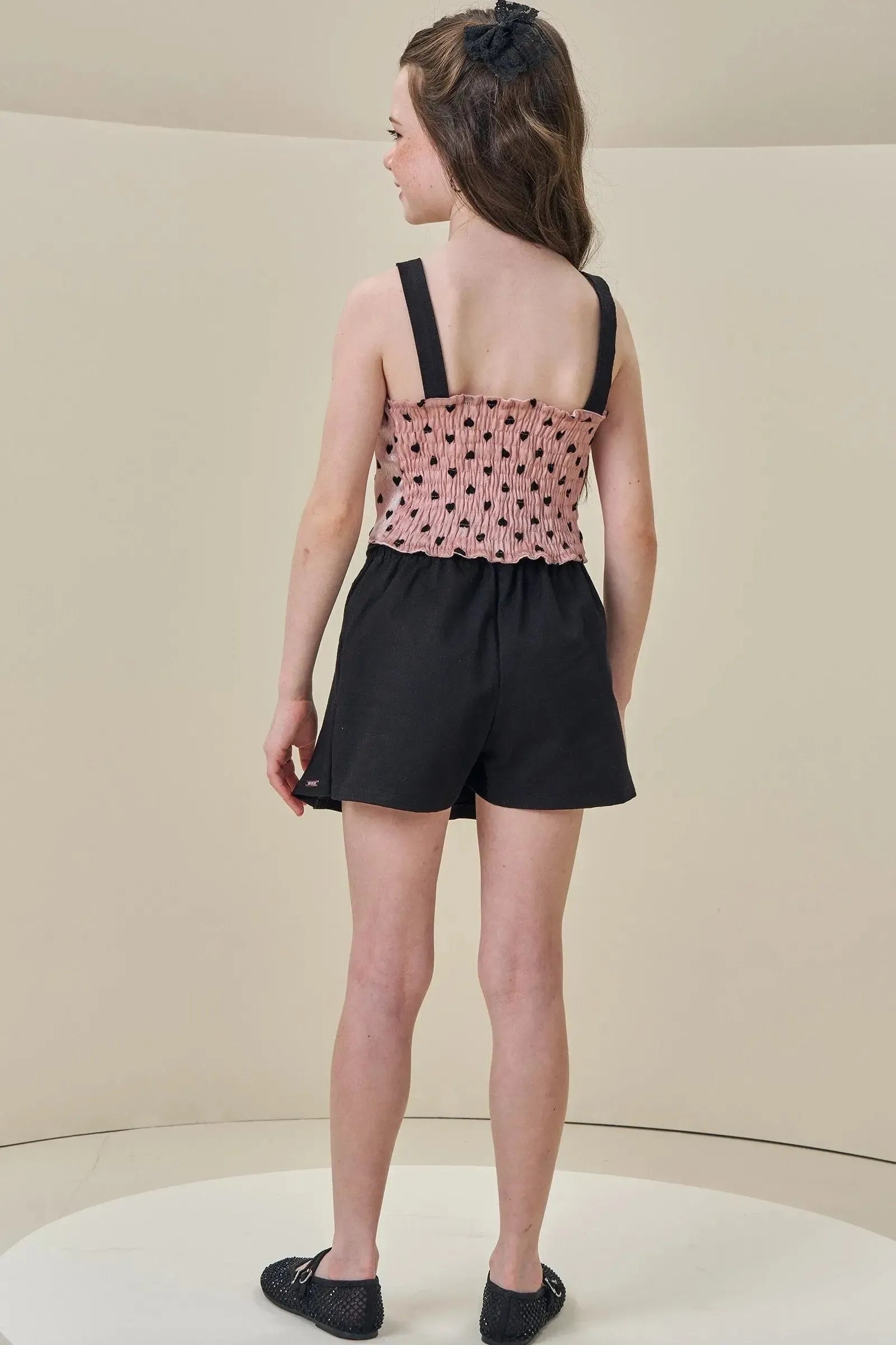 Conjunto de Blusa Cropped em Chiffon de Organza e Short Saia Sarja com Elastano 85580 Infanti Infantil Menina