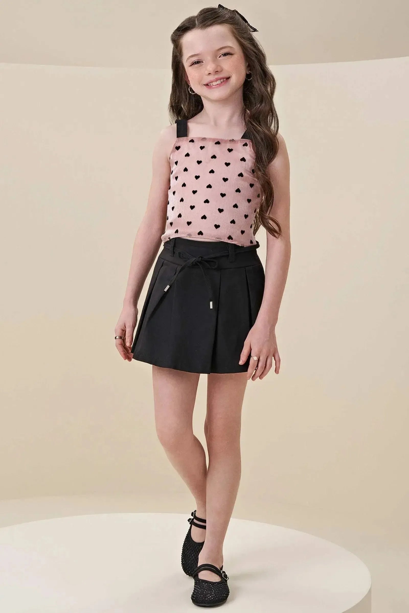 Conjunto de Blusa Cropped em Chiffon de Organza e Short Saia Sarja com Elastano 85580 Infanti Infantil Menina