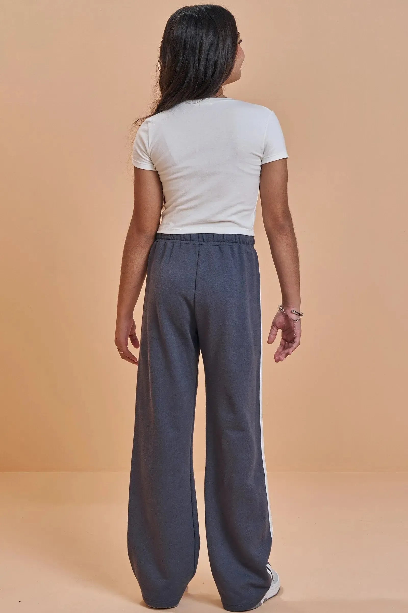 Conjunto de Blusa Cropped em Cotton e Calça Wide Leg em Moletom sem Pelúcia 93472 Vic&Vicky Teen Menina