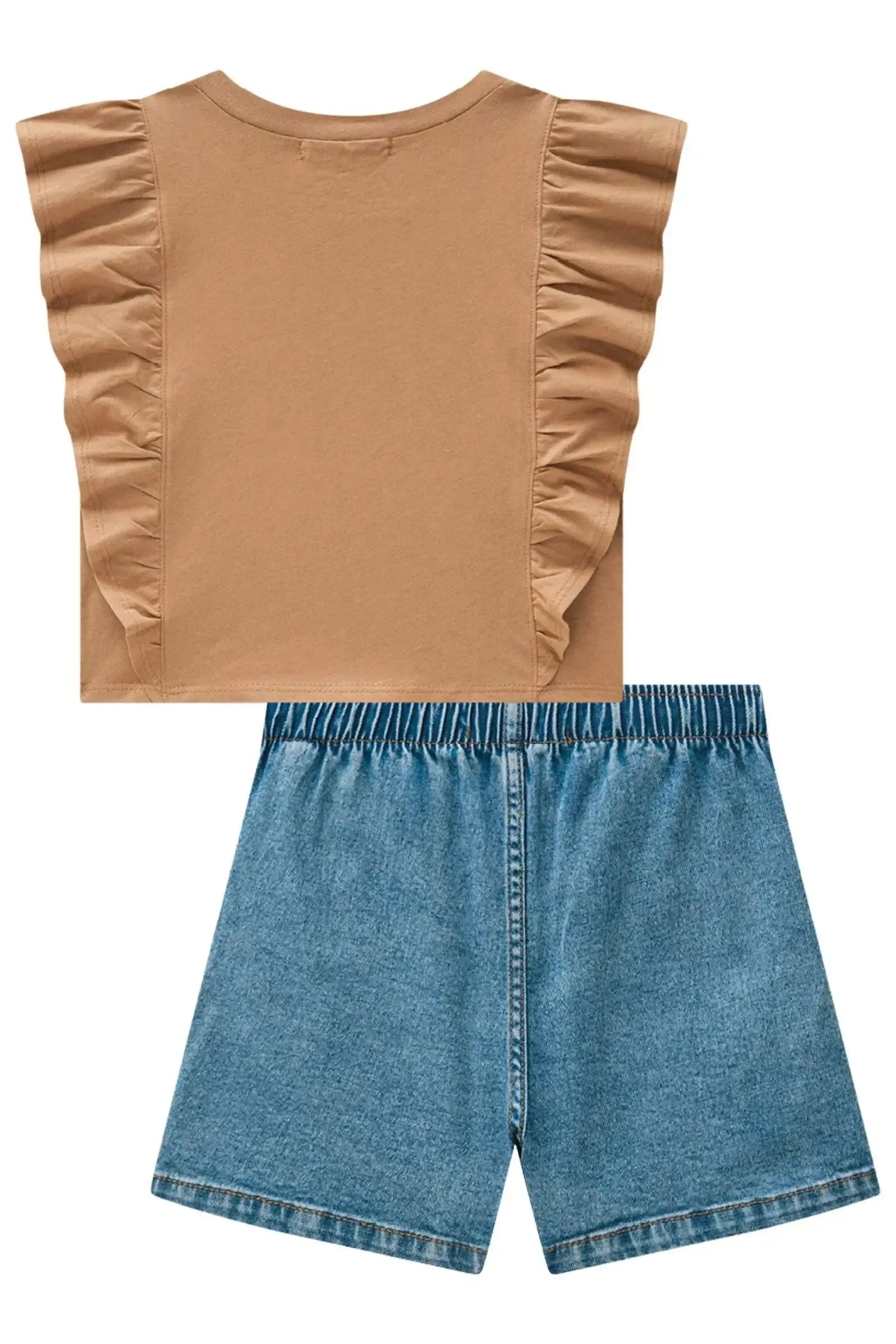 Conjunto de Blusa Cropped em Cotton e Short Saia em Jeans com Elastano 84458 Lilimoon Teen Menina