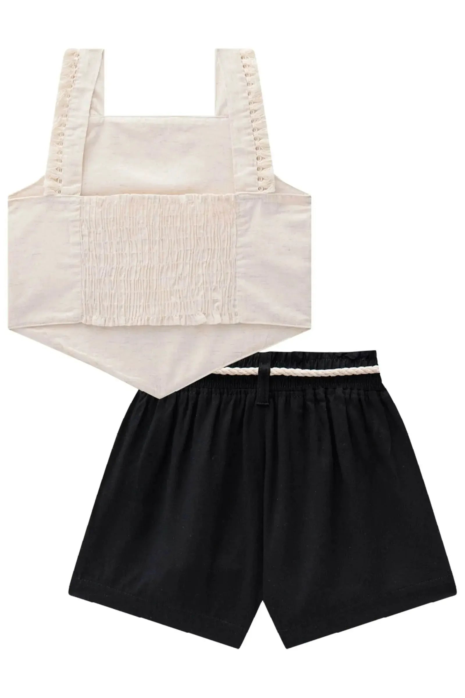 Conjunto de Blusa Cropped em Linho Deluxe com Shorts em Sarja com Elastano 85227 Infanti Infantil Menina