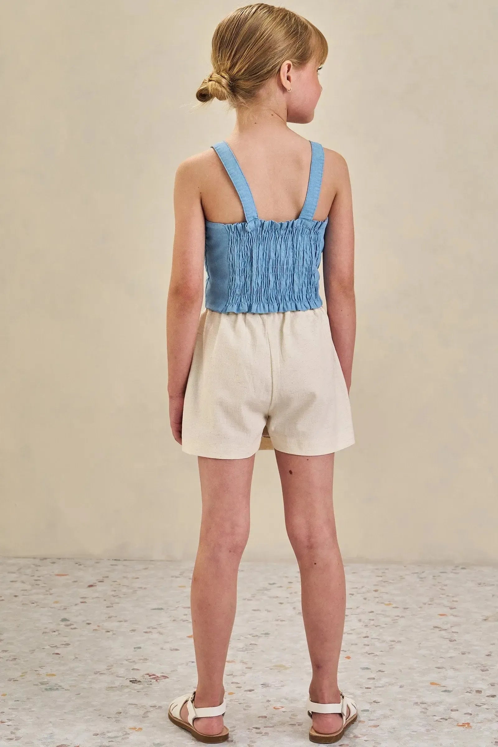 Conjunto de Blusa Cropped em Tecido Light Chambray e Short Saia em Linho com Elastano 84583 Infanti Infantil Menina