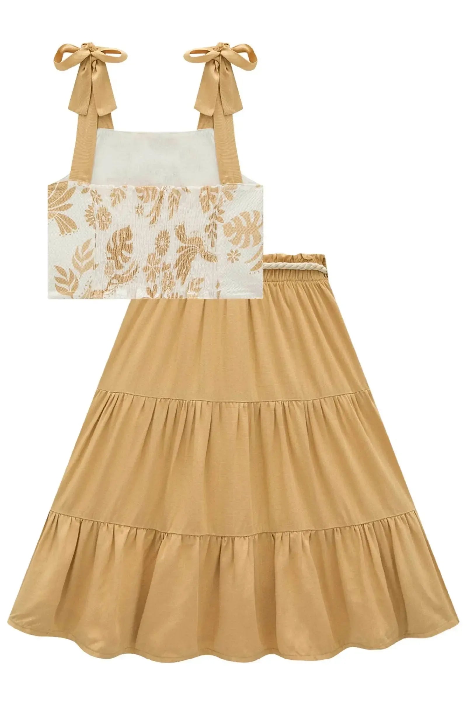 Conjunto de Blusa Cropped em Tecido Texturizado com Saia Midi em Viscose 85699 Infanti Infantil Menina