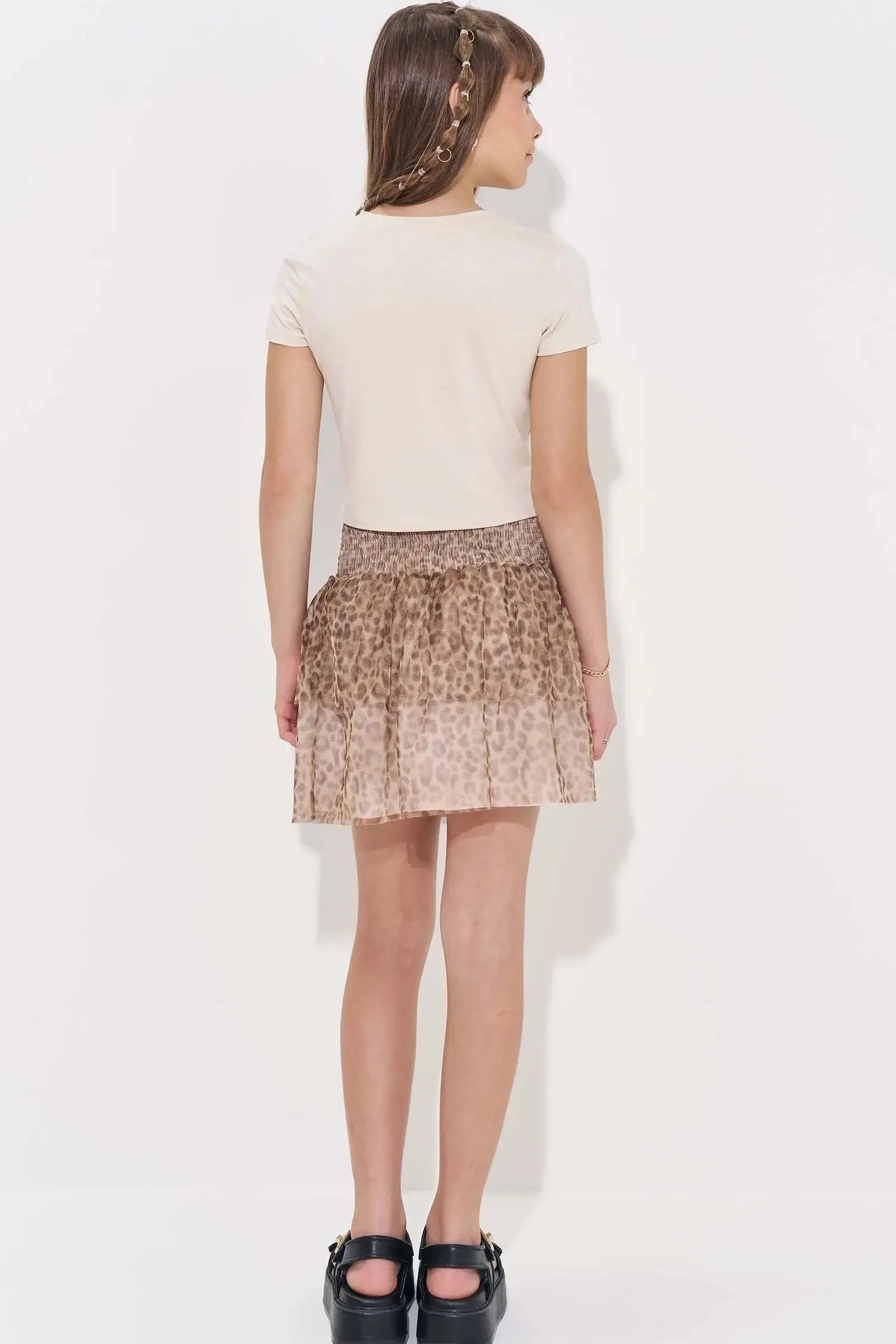 Conjunto de Blusa Cropped em Viscolycra e Saia Ruffles em Tule 85202 Vic&Vicky Teen Menina