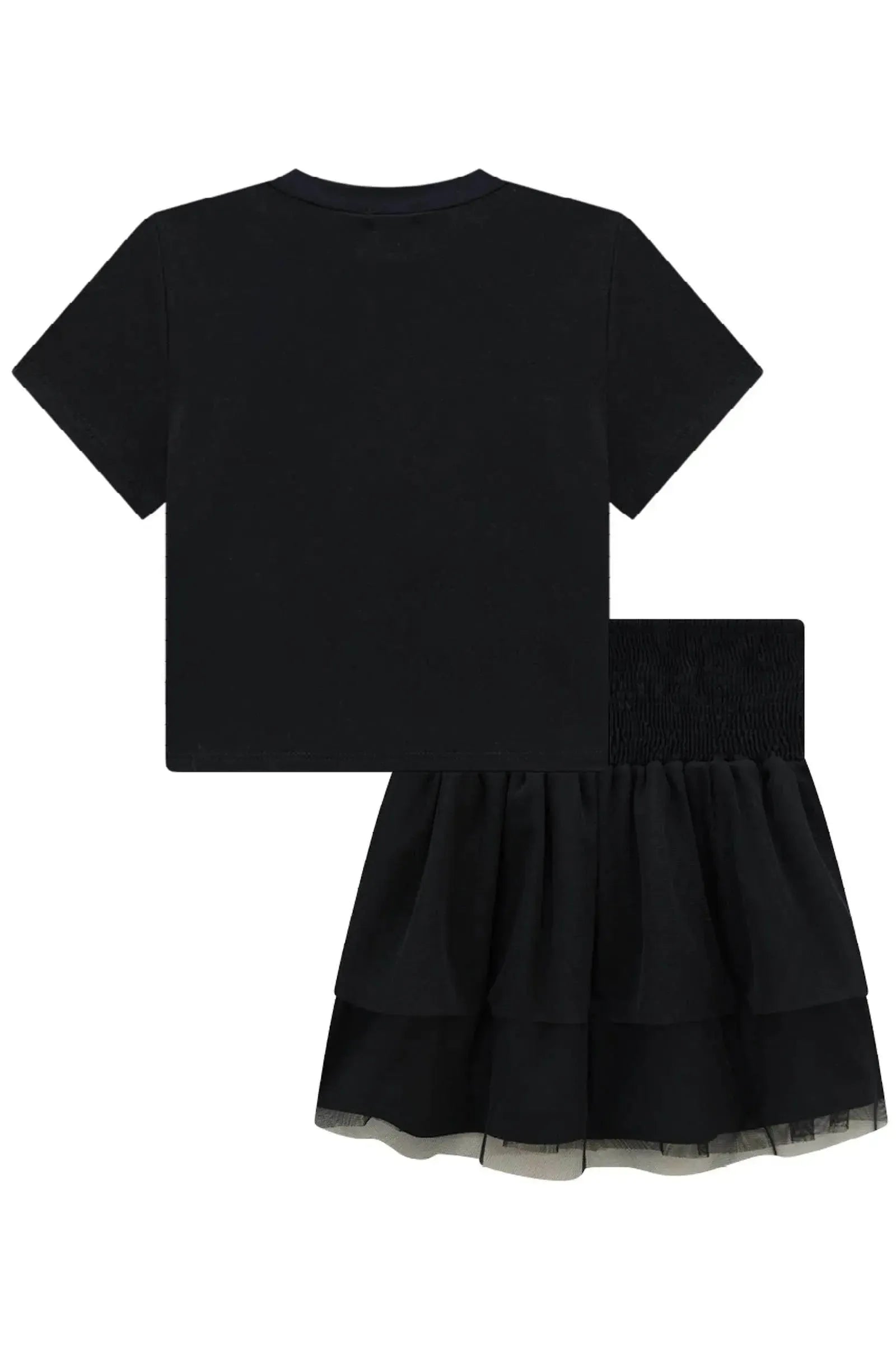 Conjunto de Blusa Cropped em Viscolycra e Saia Ruffles em Tule 85202 Vic&Vicky Teen Menina