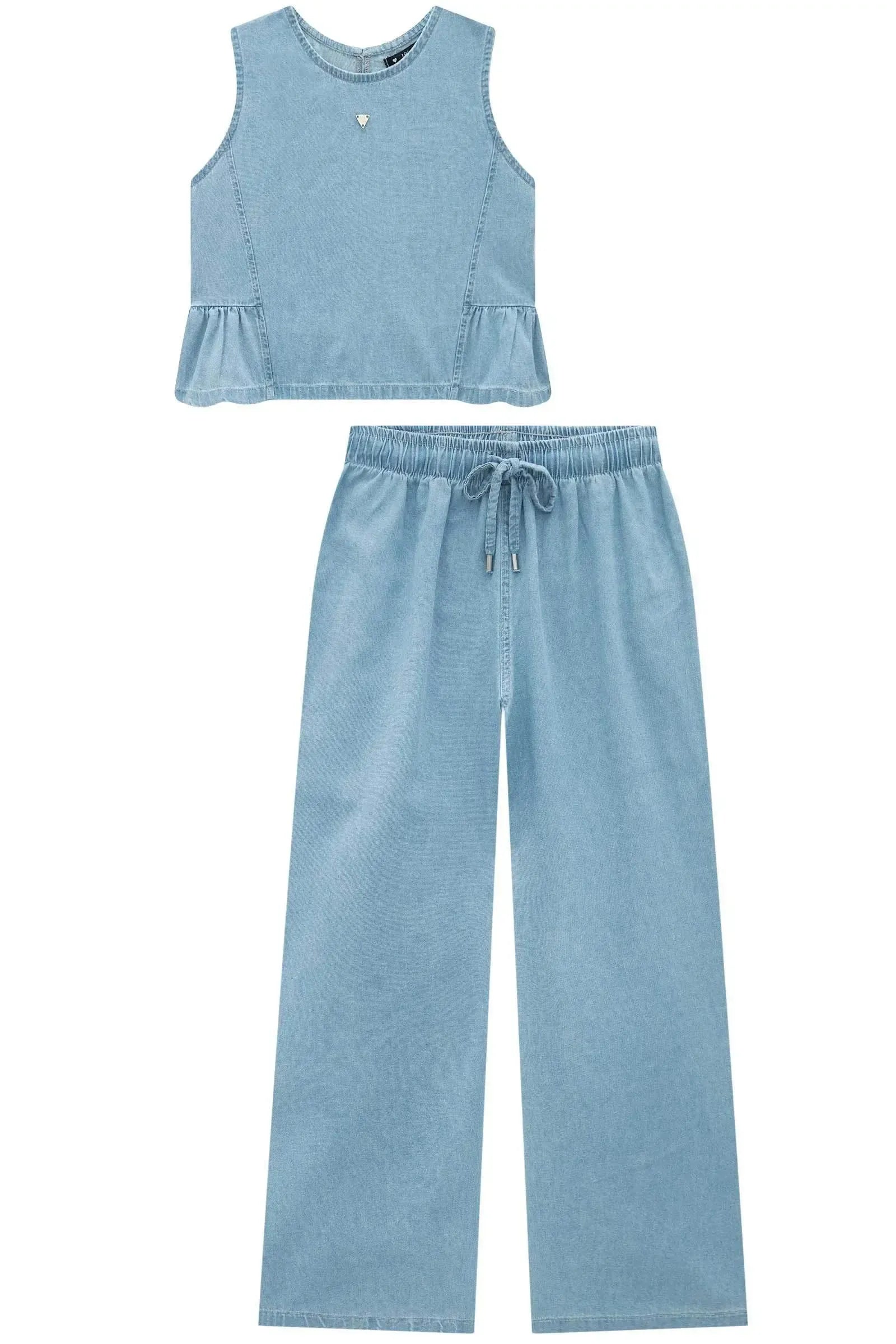 Conjunto de Blusa e Calça Midi em Jeans Teca 96287 Lilimoon Teen Menina