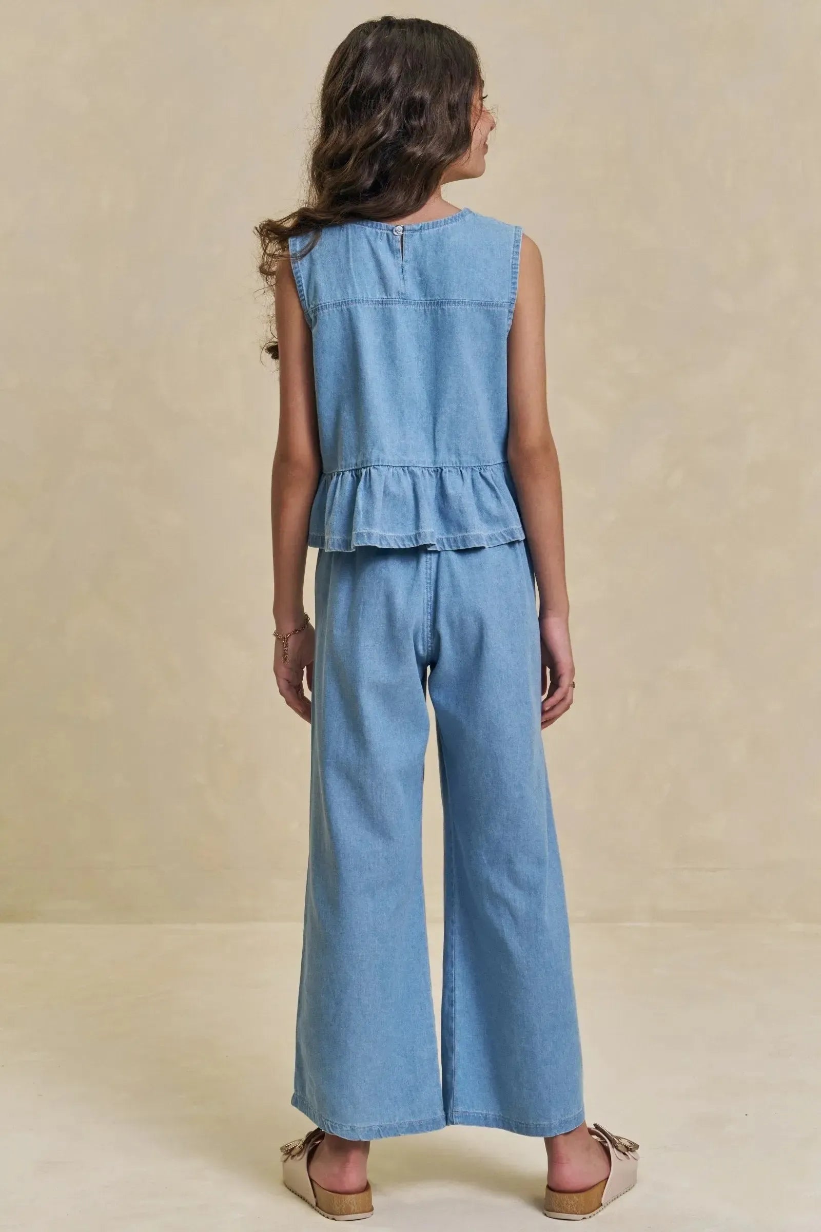 Conjunto de Blusa e Calça Midi em Jeans Teca 96287 Lilimoon Teen Menina
