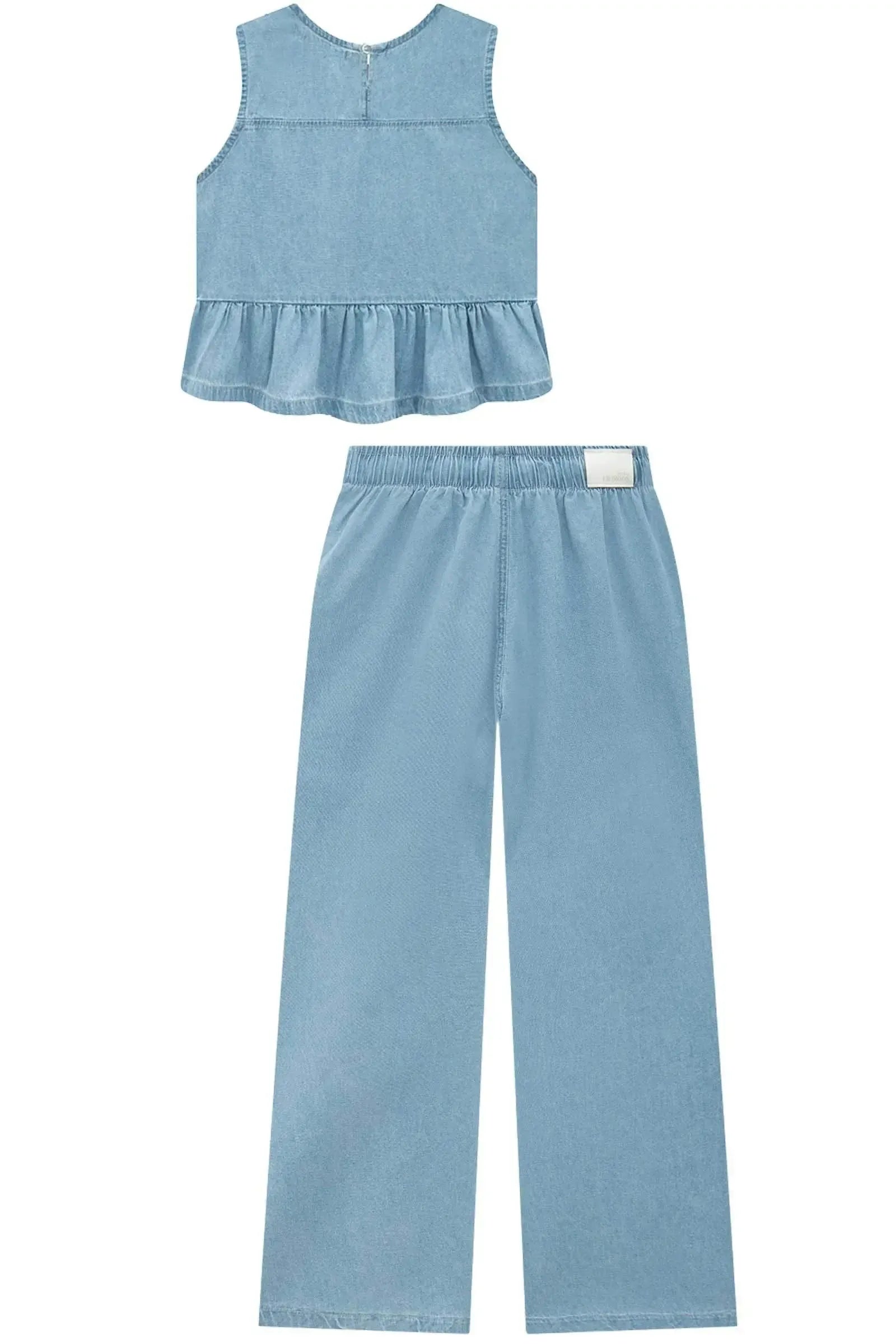 Conjunto de Blusa e Calça Midi em Jeans Teca 96287 Lilimoon Teen Menina