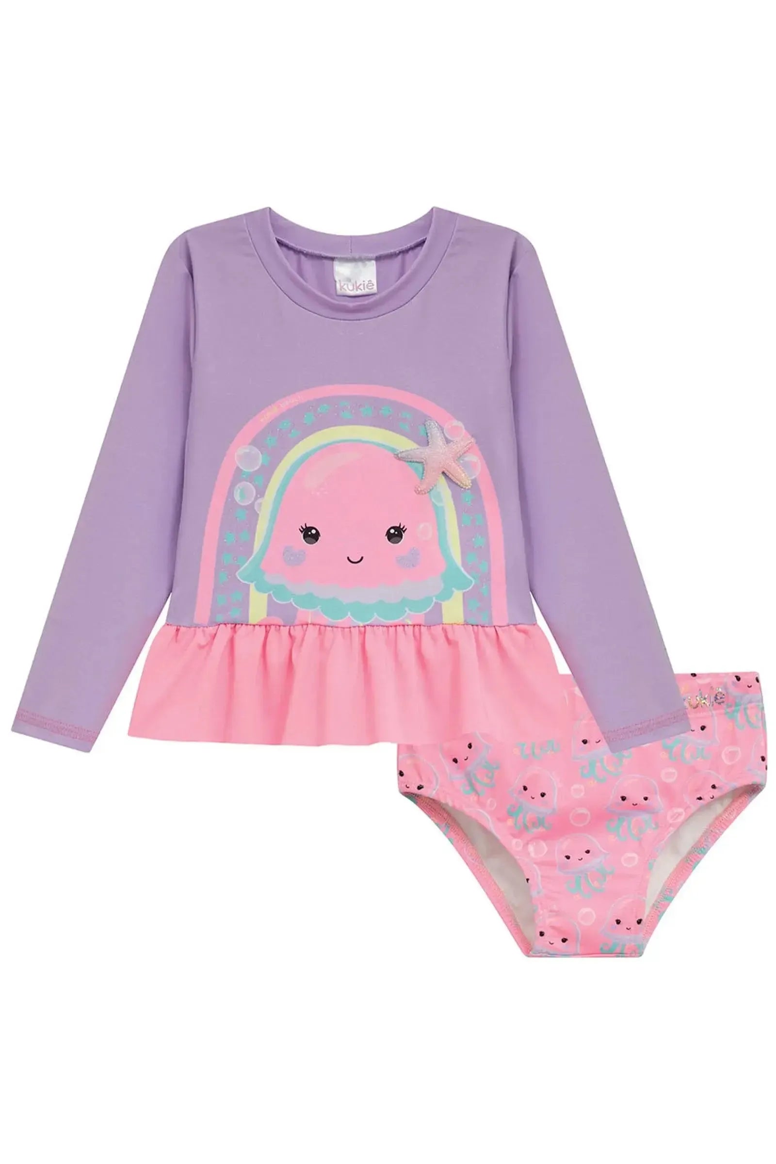 Conjunto de Blusa e Calcinha em Malha com Proteção UV50+ 96254 Kukiê Infantil Menina