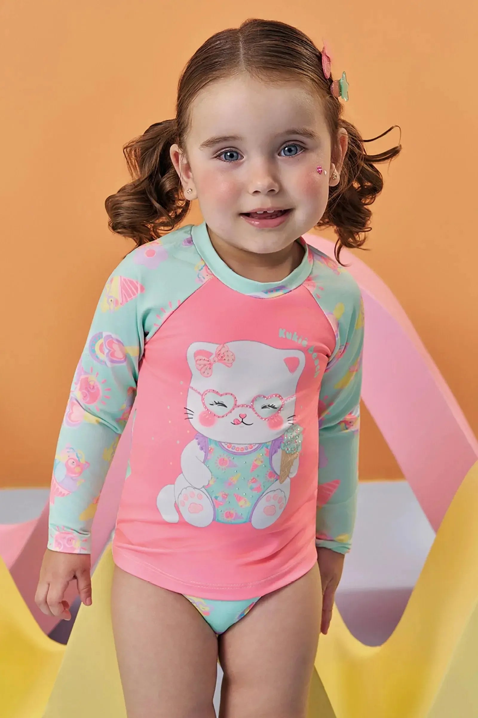 Conjunto de Blusa e Calcinha em Malha com Proteção UV50+ 96262 Kukiê Infantil Menina