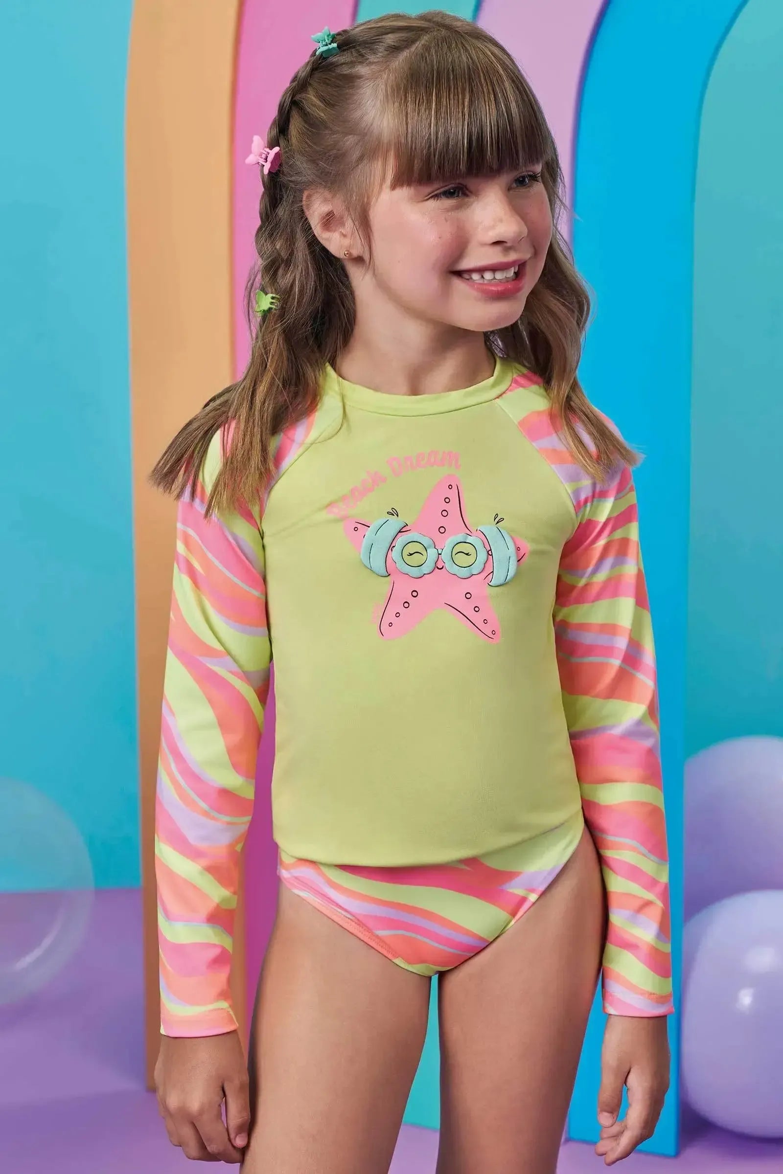 Conjunto de Blusa e Calcinha em Malha com Proteção UV50+ 99213 Kukiê Infantil Menina