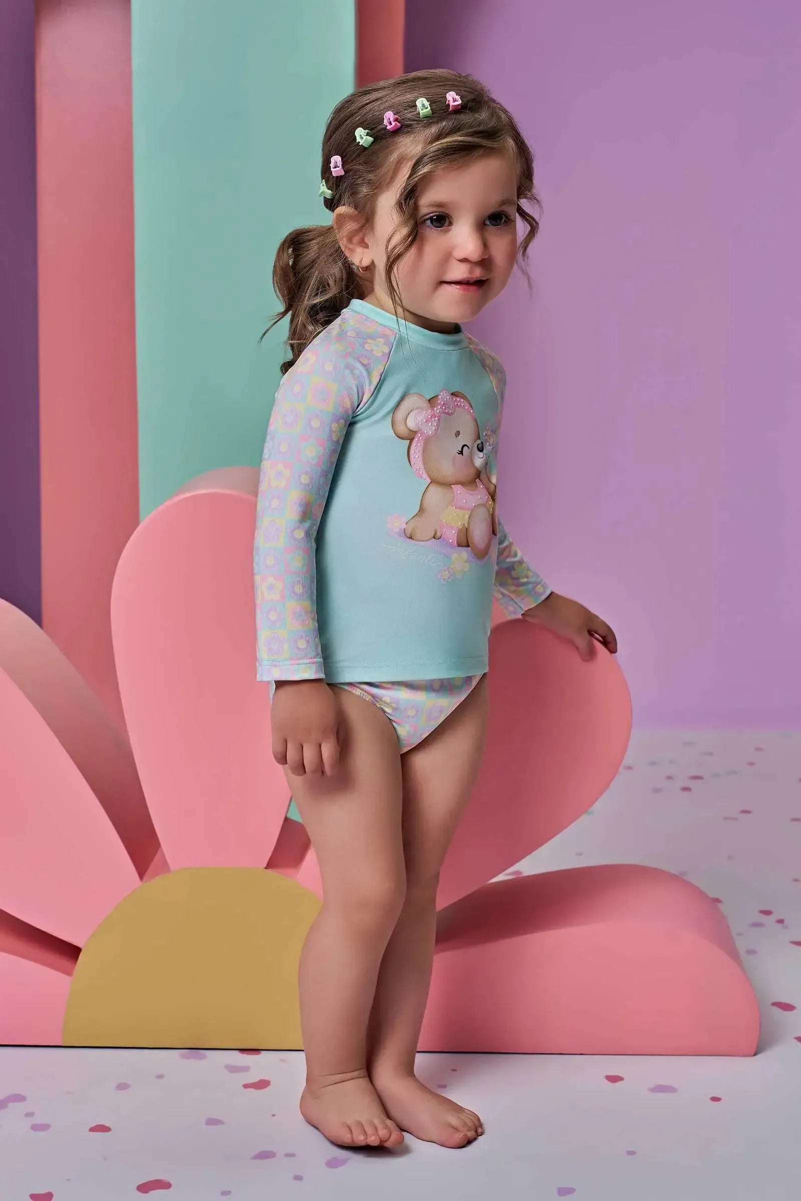Conjunto de Blusa e Calcinha em Malha UV Dry com Proteção UV 50+ 93187 Infanti Bebê Menina
