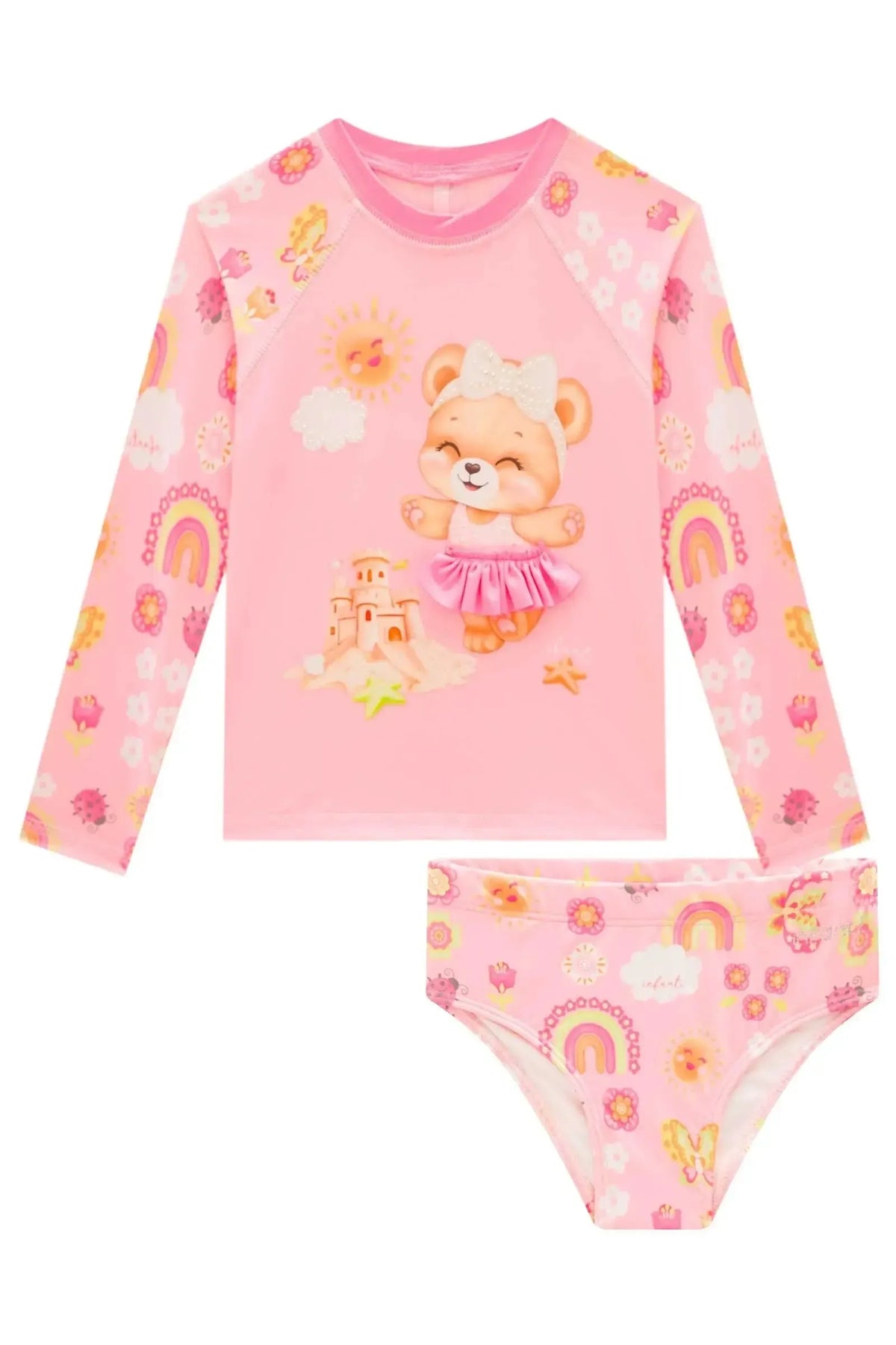 Conjunto de Blusa e Calcinha em Malha UV Dry com Proteção UV 50+ 99161 Infanti Bebê Menina