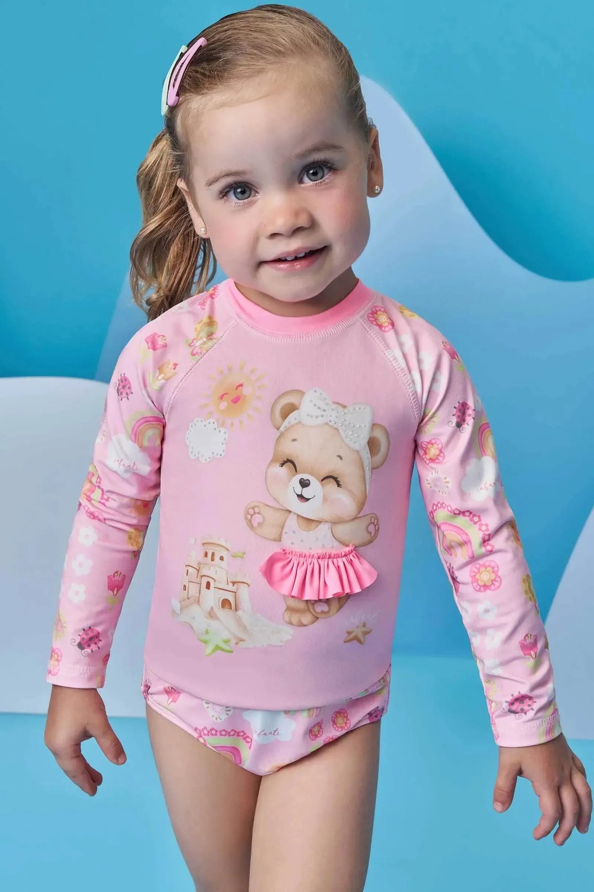 Conjunto de Blusa e Calcinha em Malha UV Dry com Proteção UV 50+ 99161 Infanti Bebê Menina