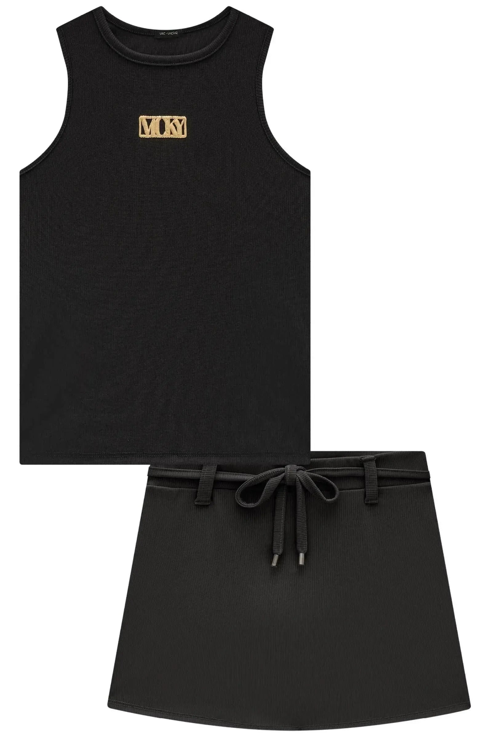 Conjunto de Blusa e Saia em Ribana Fancy com Shorts Embutido 85262 Vic&Vicky Teen Menina