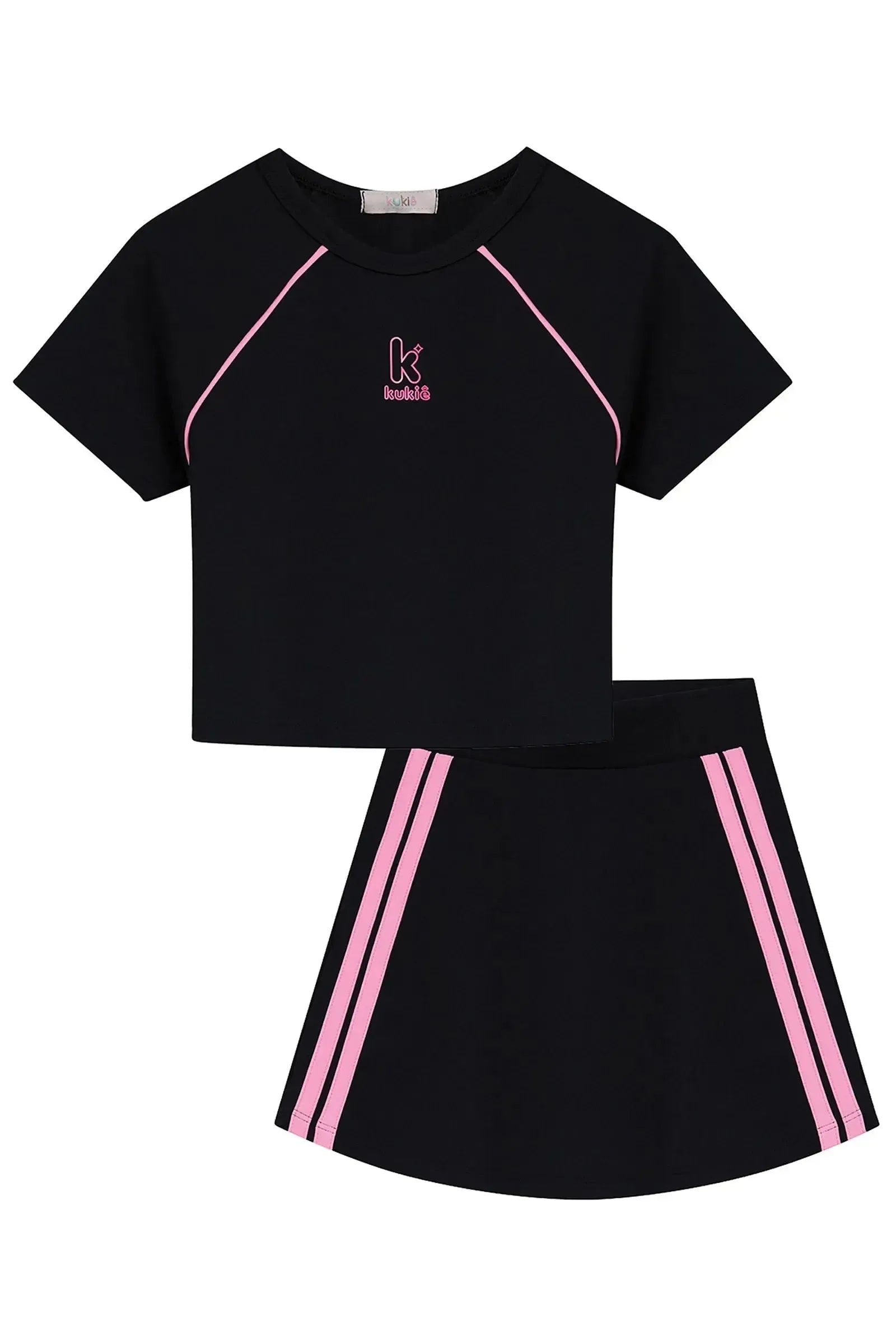 Conjunto de Blusa e Saia Esportiva em Poliamida (com Shorts Embutido) 96956 Kukiê Infantil Menina