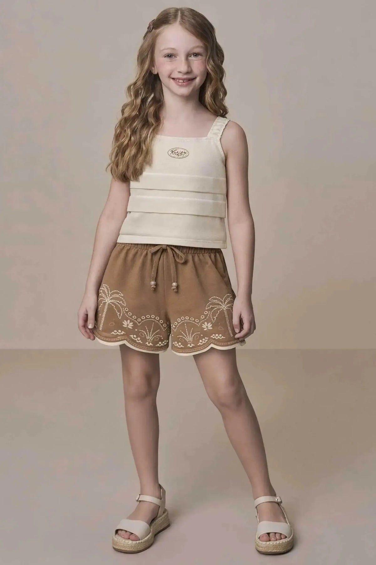 Conjunto de Blusa e Shorts em Cotton 21817 Kukiê Infantil Menina